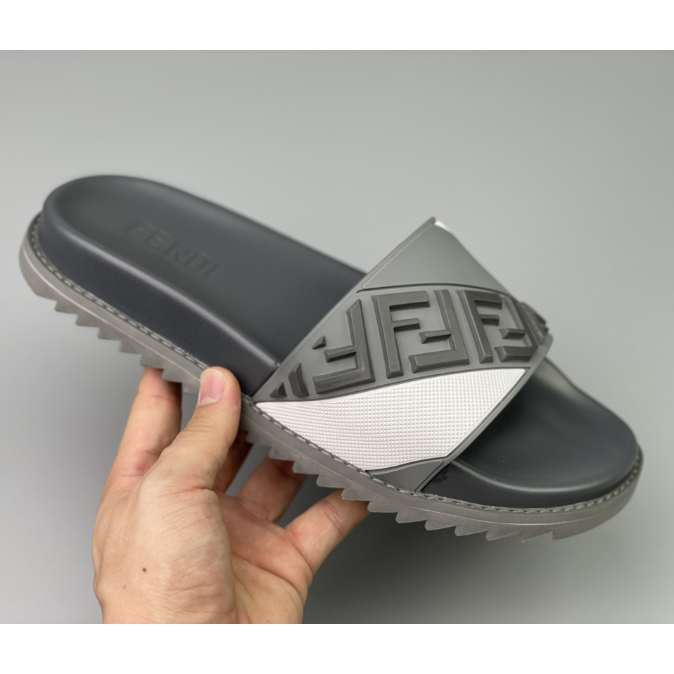 Fendi Gray Rubber Slides - FashionPlug