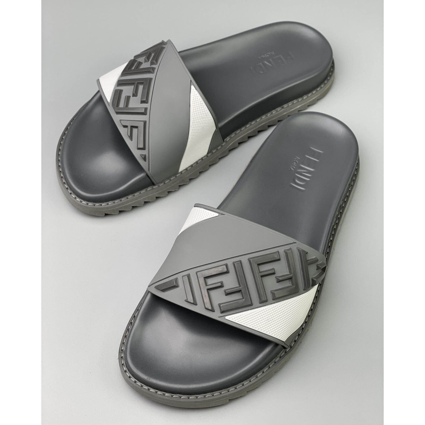 Fendi Gray Rubber Slides - FashionPlug