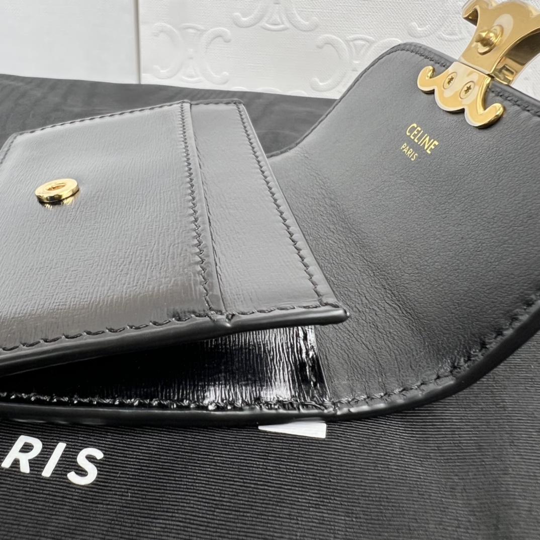 Celine Compact Wallet With Coin Triomphe In Shiny Calfskin - FashionPlug