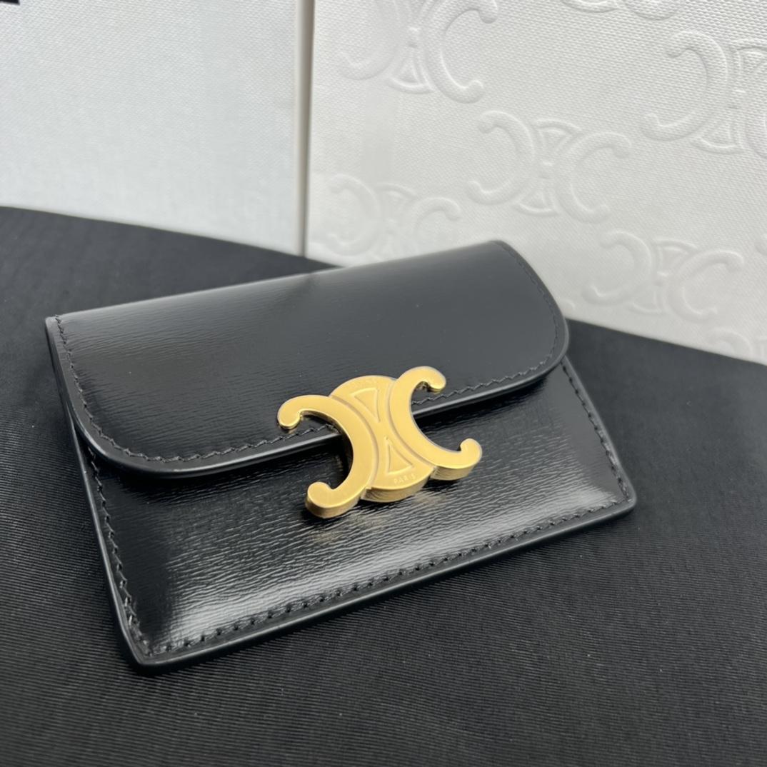 Celine Compact Wallet With Coin Triomphe In Shiny Calfskin - FashionPlug