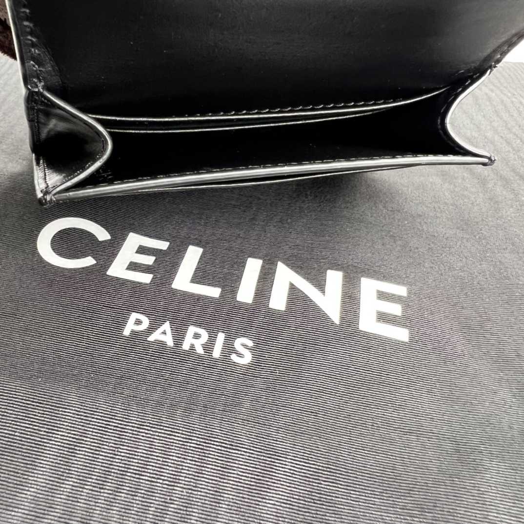 Celine Compact Wallet With Coin Triomphe In Shiny Calfskin - FashionPlug