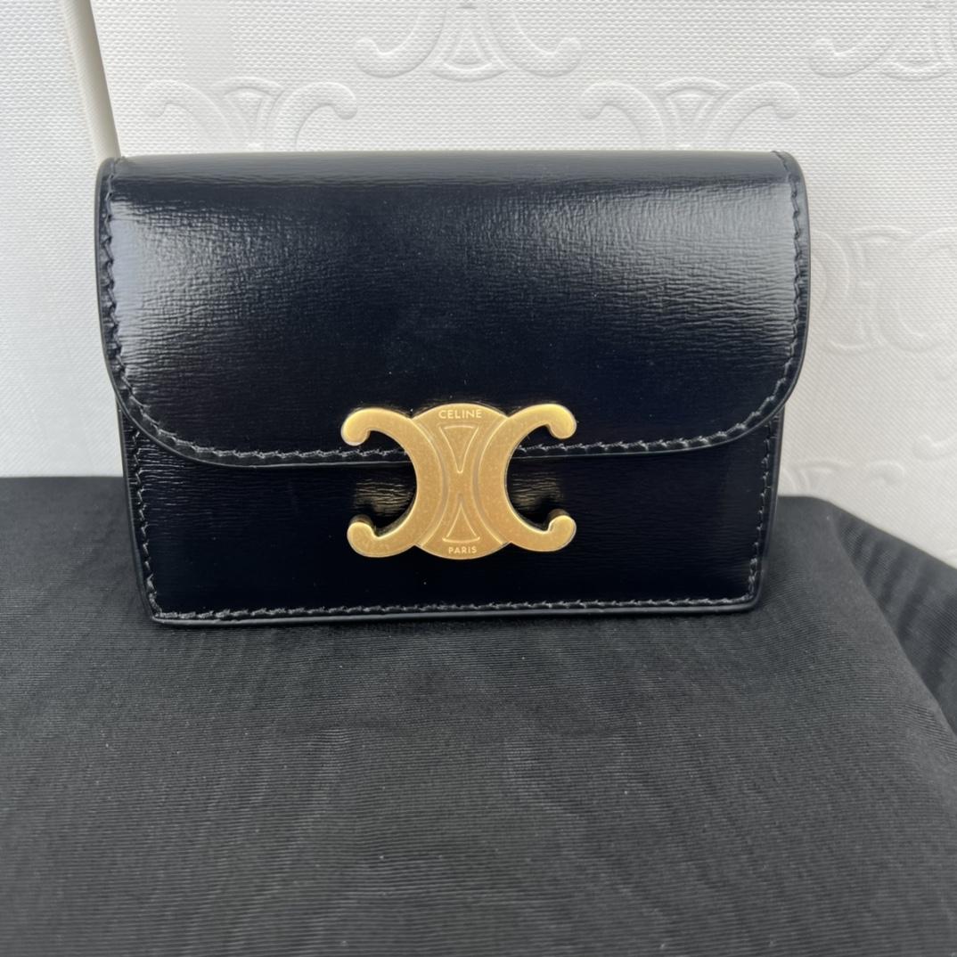 Celine Compact Wallet With Coin Triomphe In Shiny Calfskin - FashionPlug
