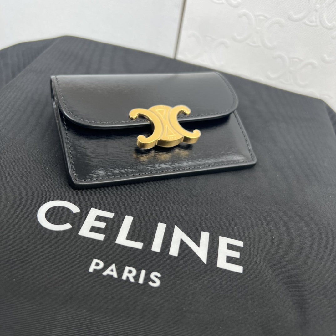 Celine Compact Wallet With Coin Triomphe In Shiny Calfskin - FashionPlug
