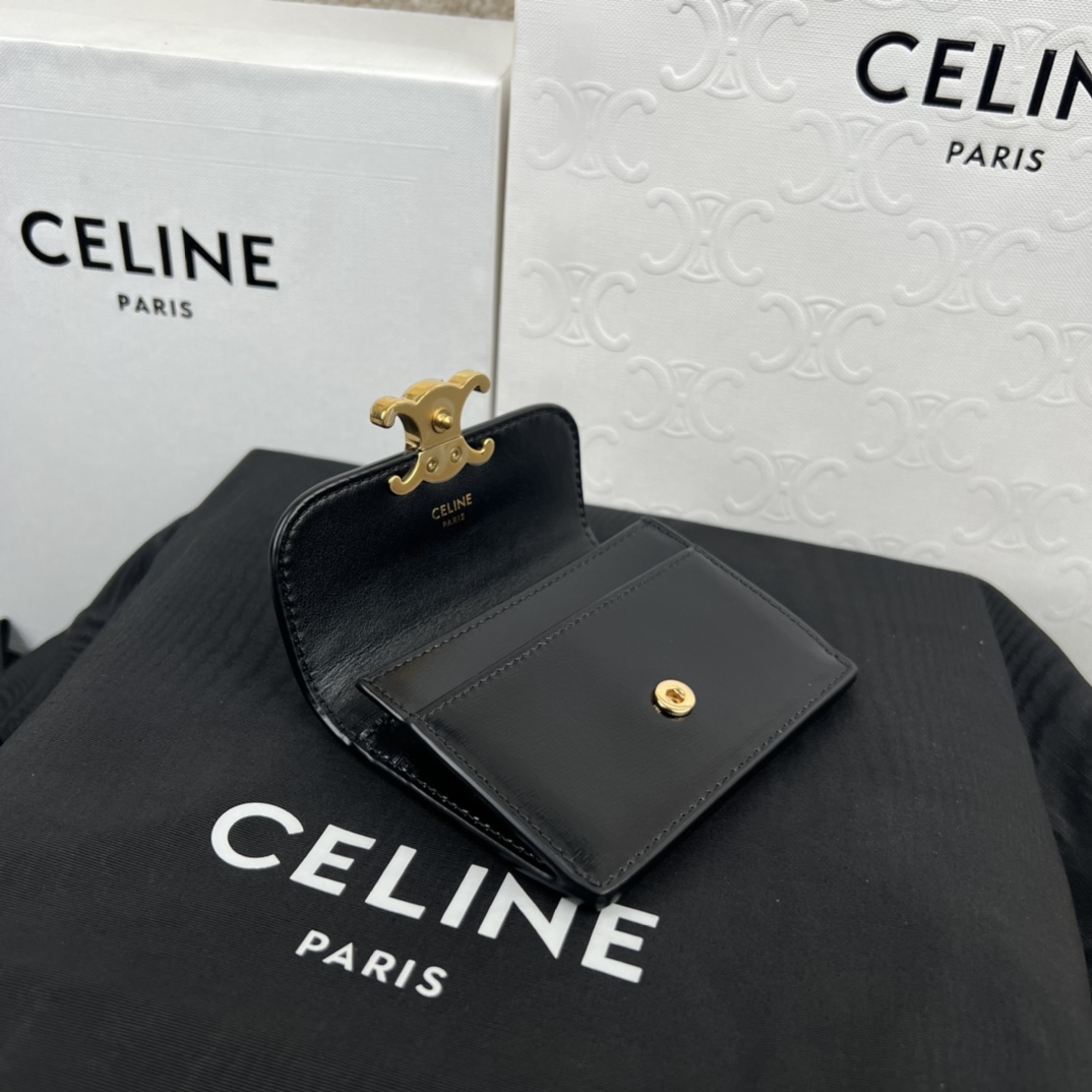 Celine Compact Wallet With Coin Triomphe In Shiny Calfskin - FashionPlug