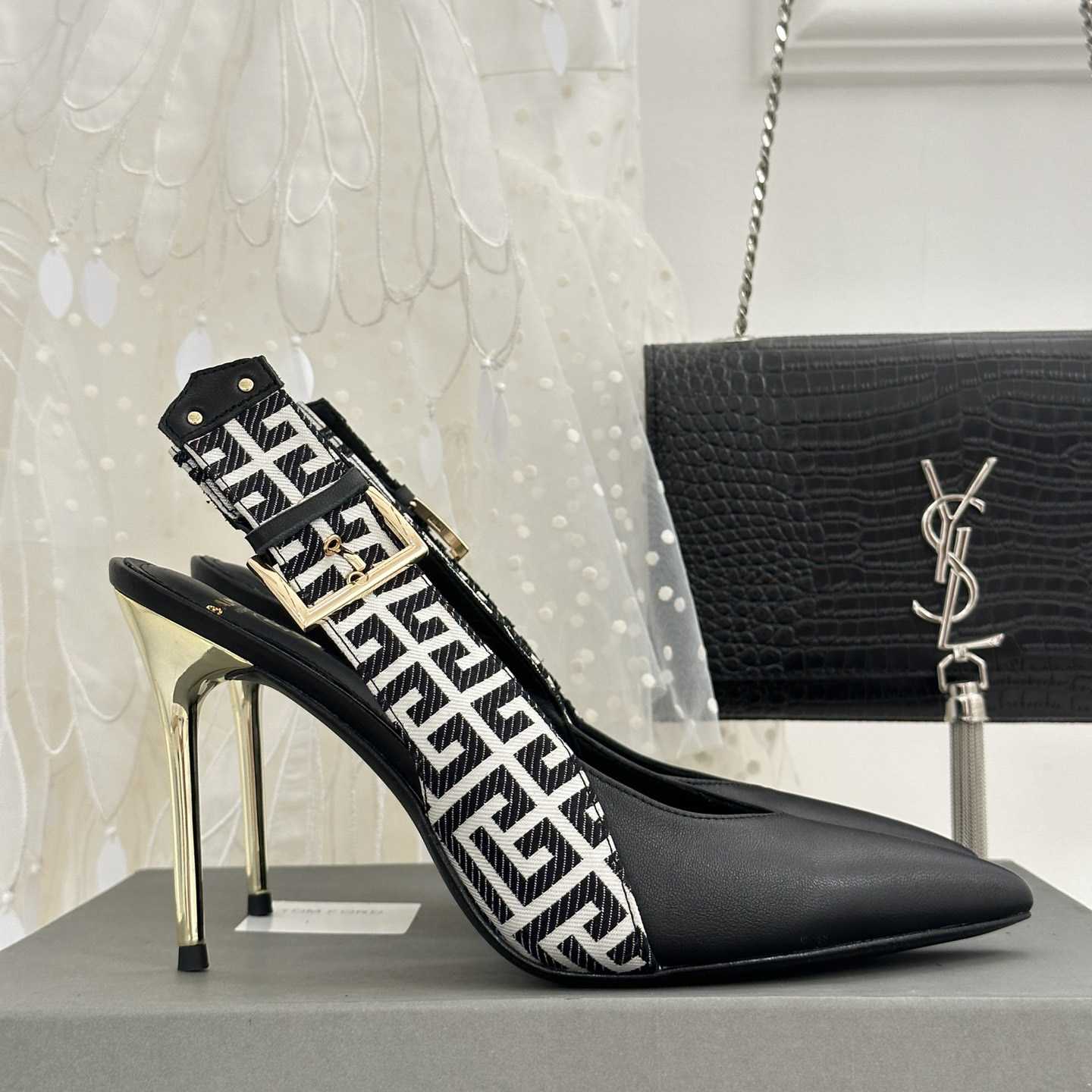 Balmain Ruby Monogrammed Leather Slingbacks - FashionPlug