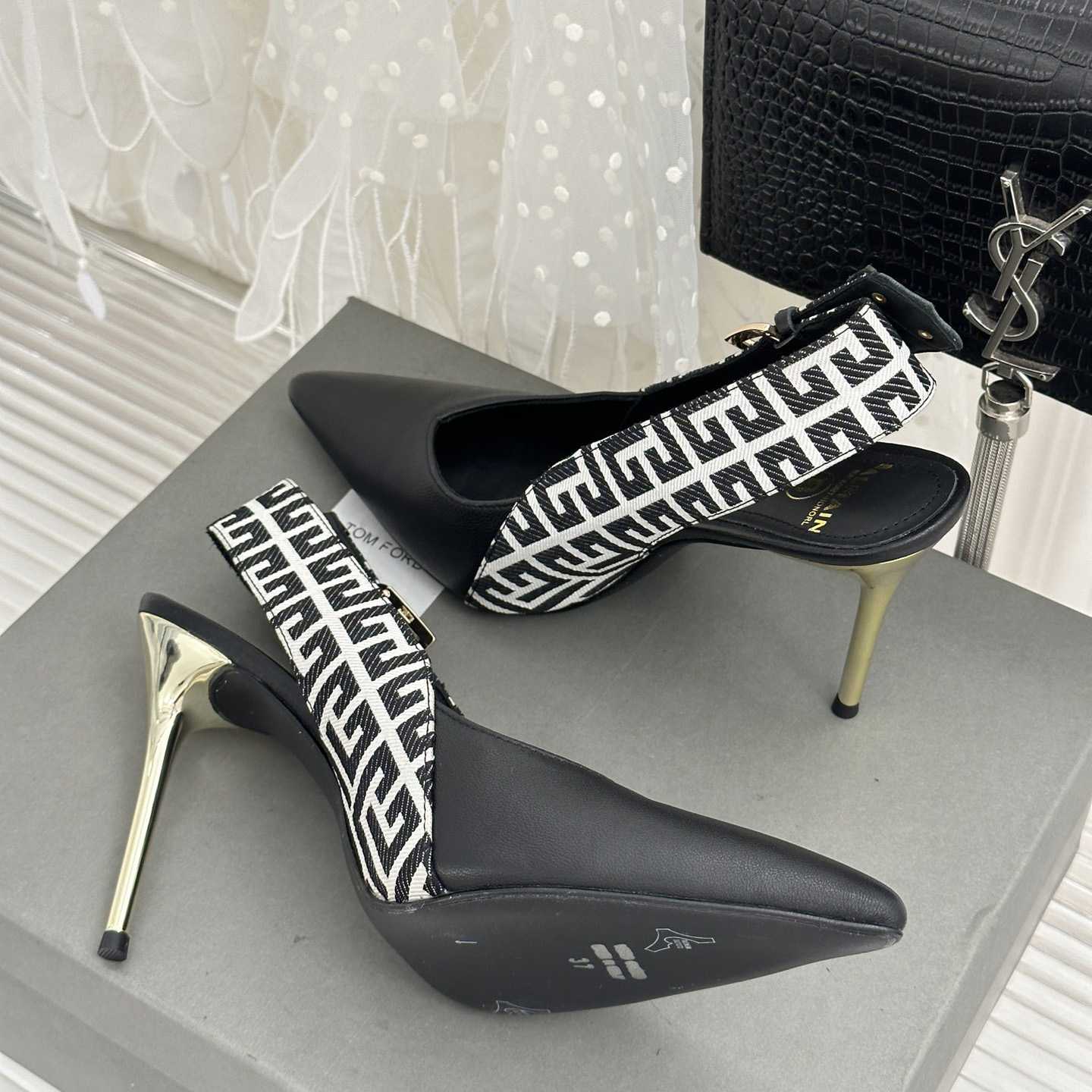 Balmain Ruby Monogrammed Leather Slingbacks - FashionPlug