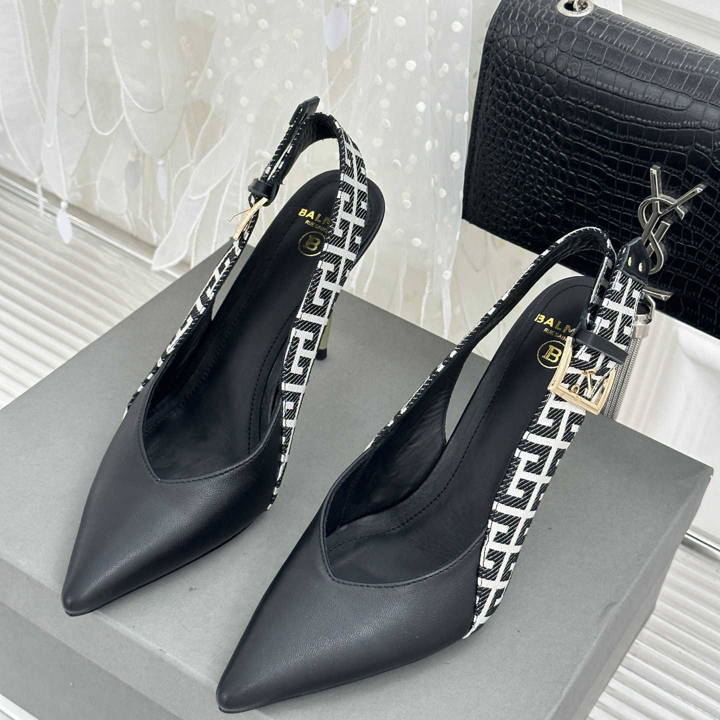 Balmain Ruby Monogrammed Leather Slingbacks - FashionPlug