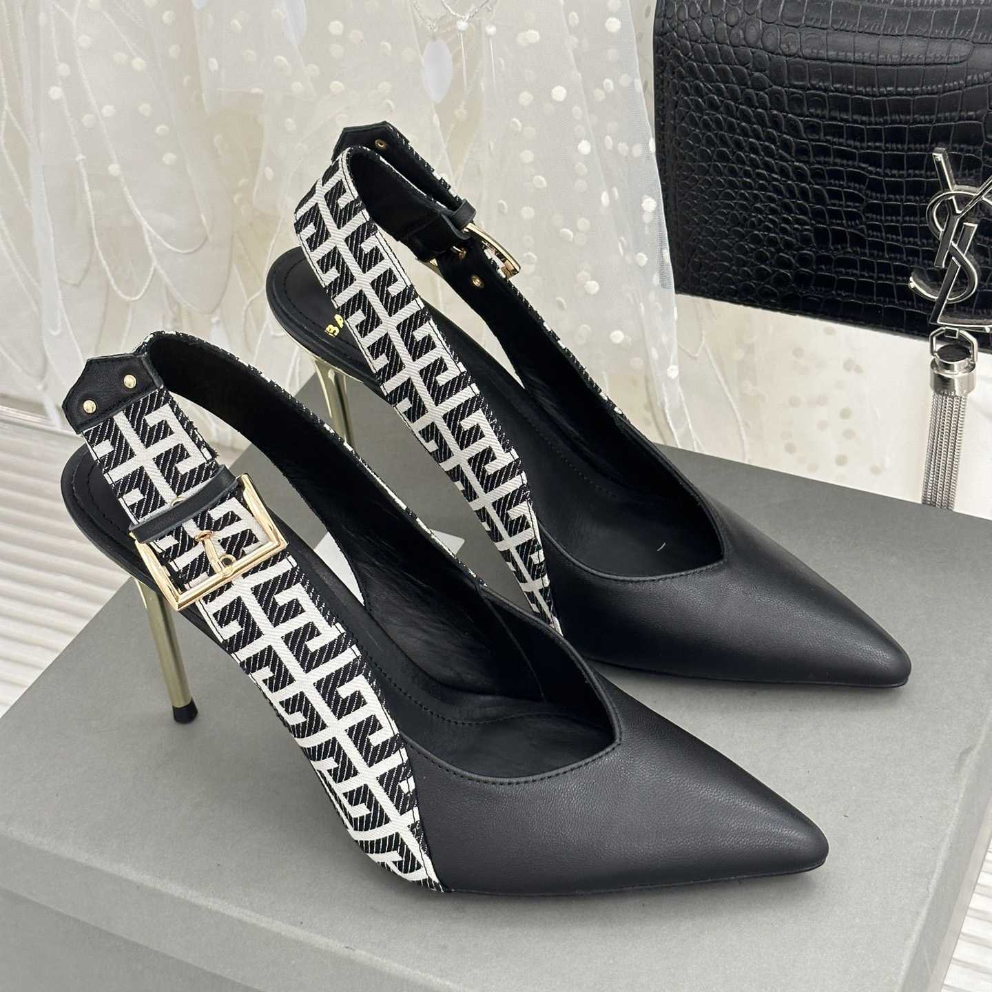 Balmain Ruby Monogrammed Leather Slingbacks - FashionPlug