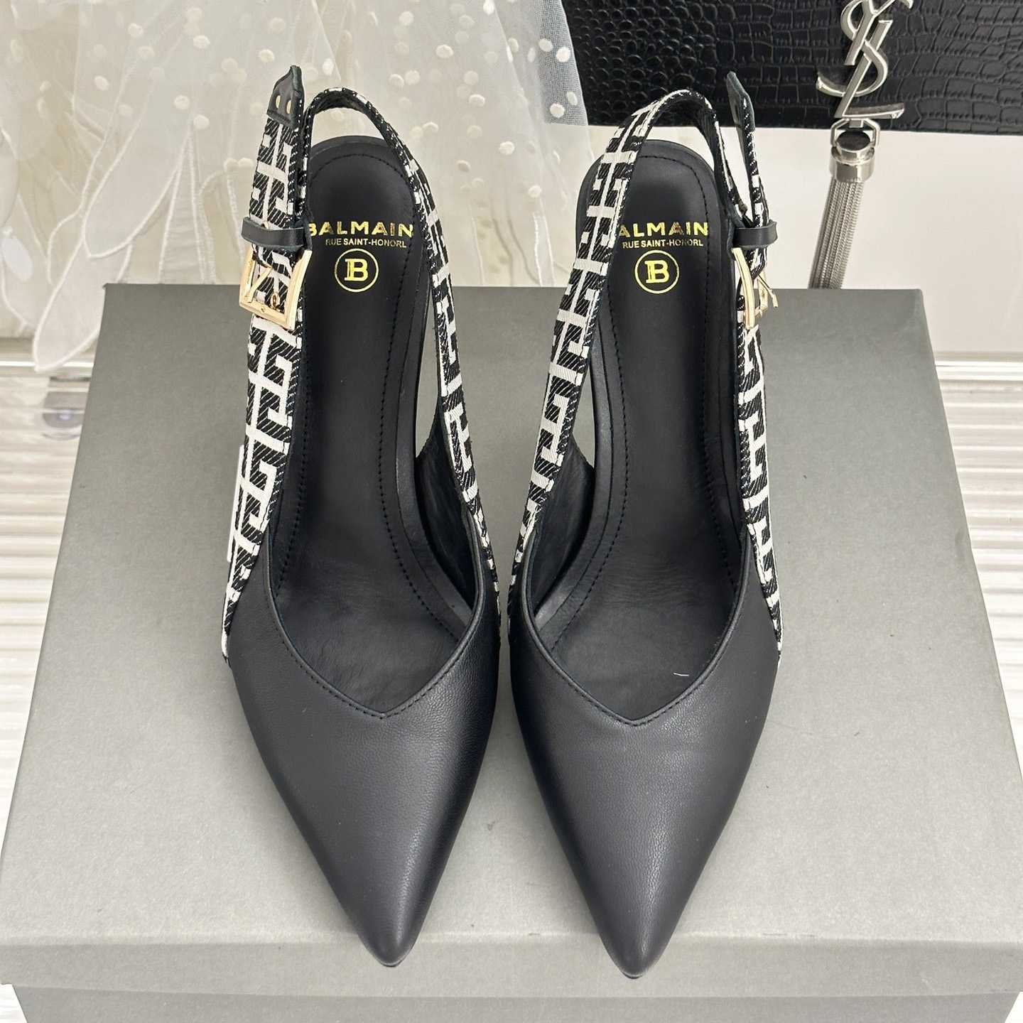 Balmain Ruby Monogrammed Leather Slingbacks - FashionPlug