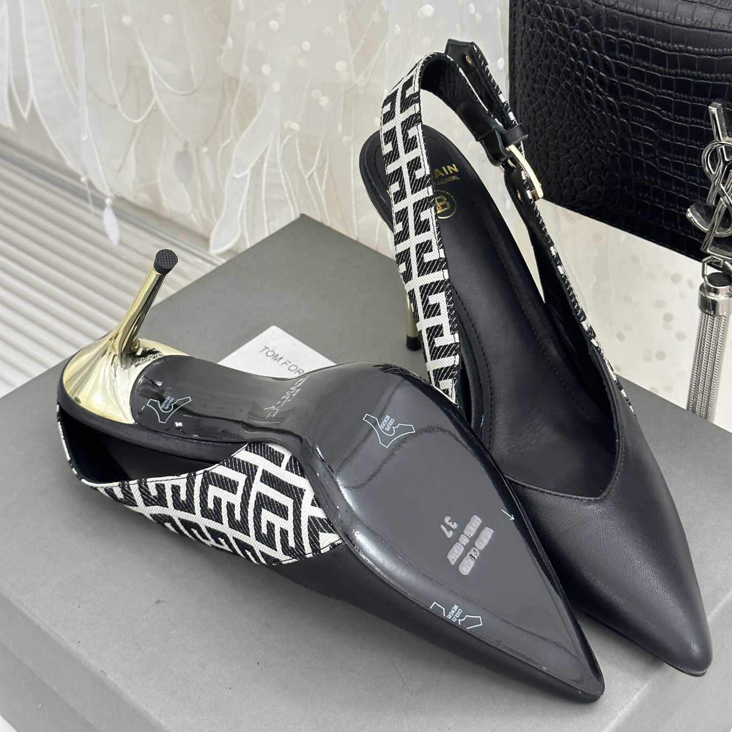 Balmain Ruby Monogrammed Leather Slingbacks - FashionPlug