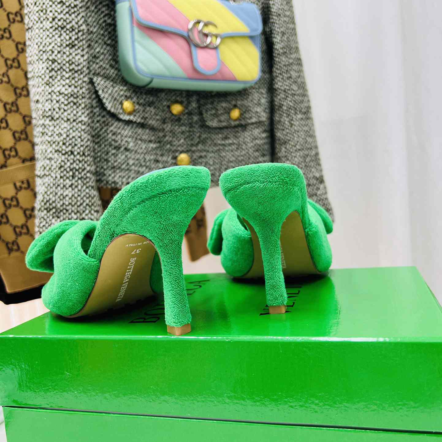 Bottega Veneta Green Heeled Sandals - FashionPlug