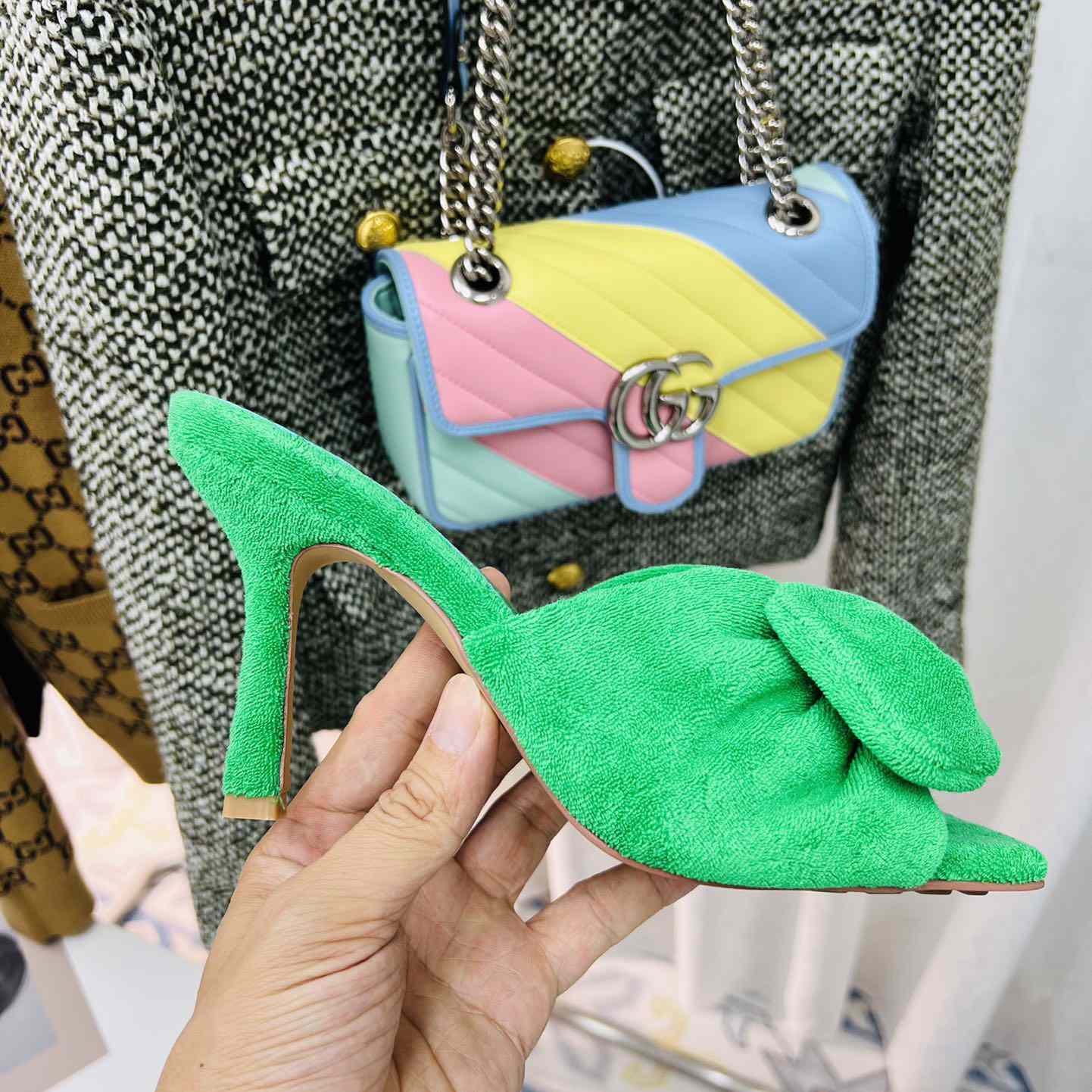 Bottega Veneta Green Heeled Sandals - FashionPlug