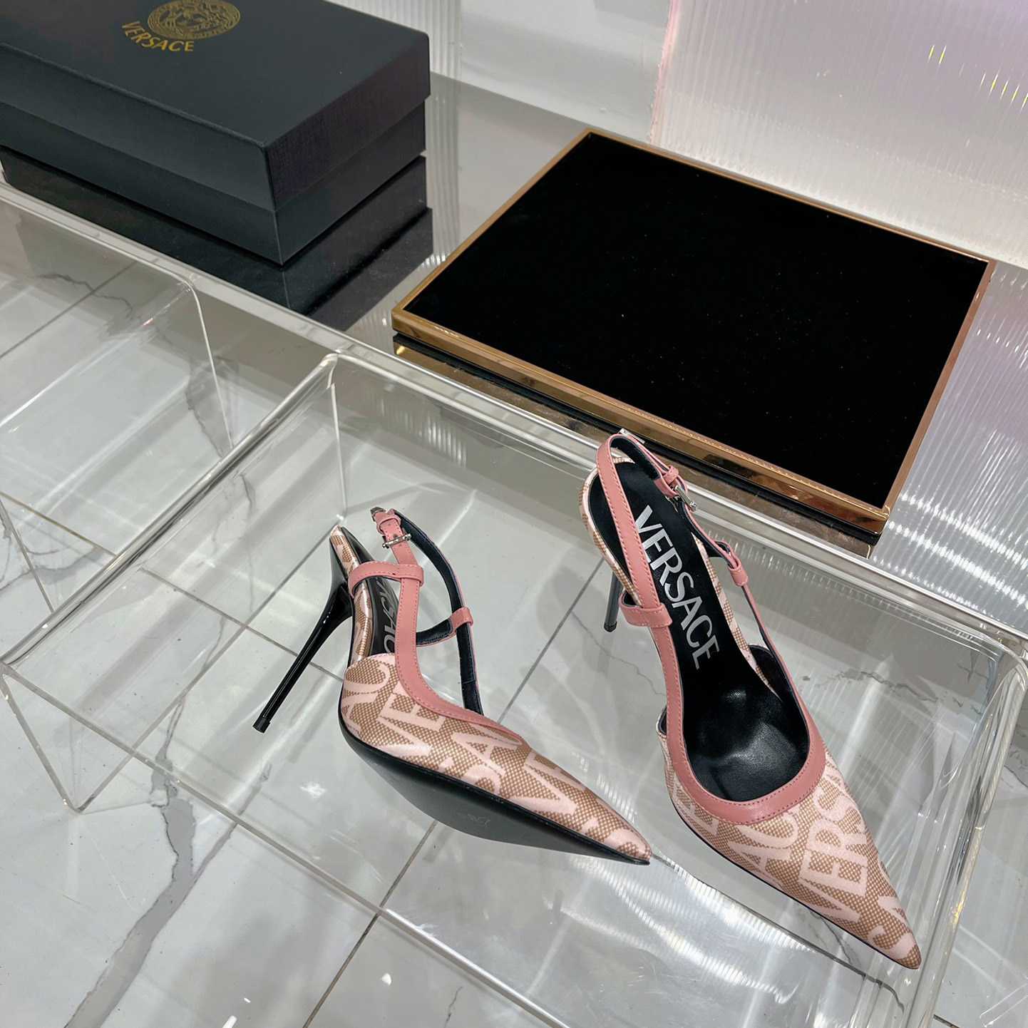 Versace Logo-jacquard 110mm Slingback Pumps - FashionPlug