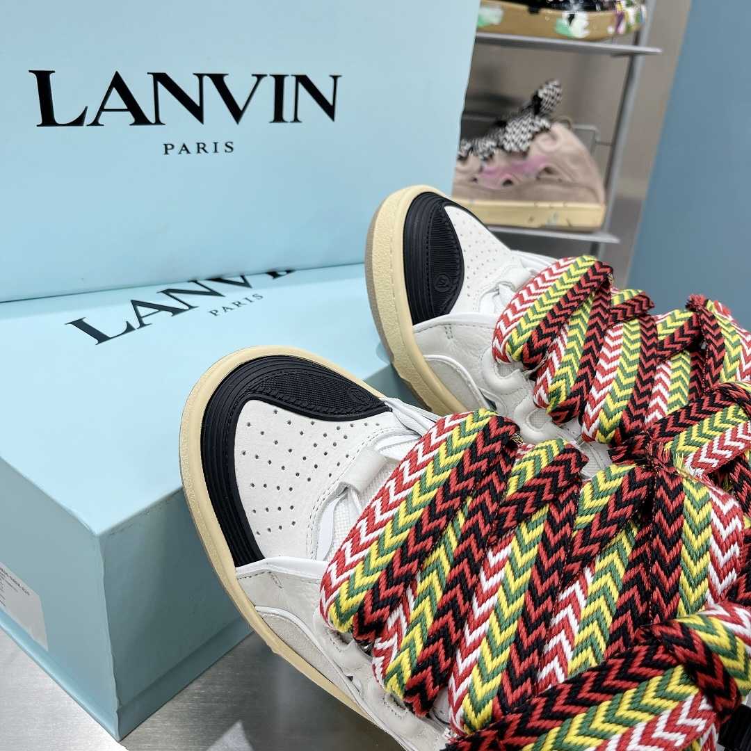 Lanvin Leather And Glitter Technical Material Curb Sneakers  - FashionPlug
