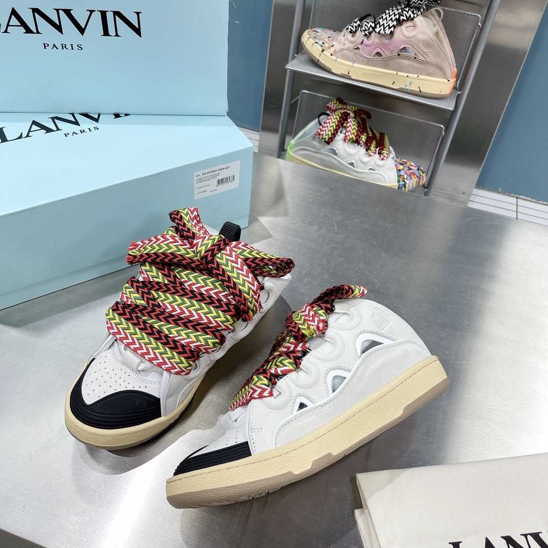 Lanvin Leather And Glitter Technical Material Curb Sneakers  - FashionPlug