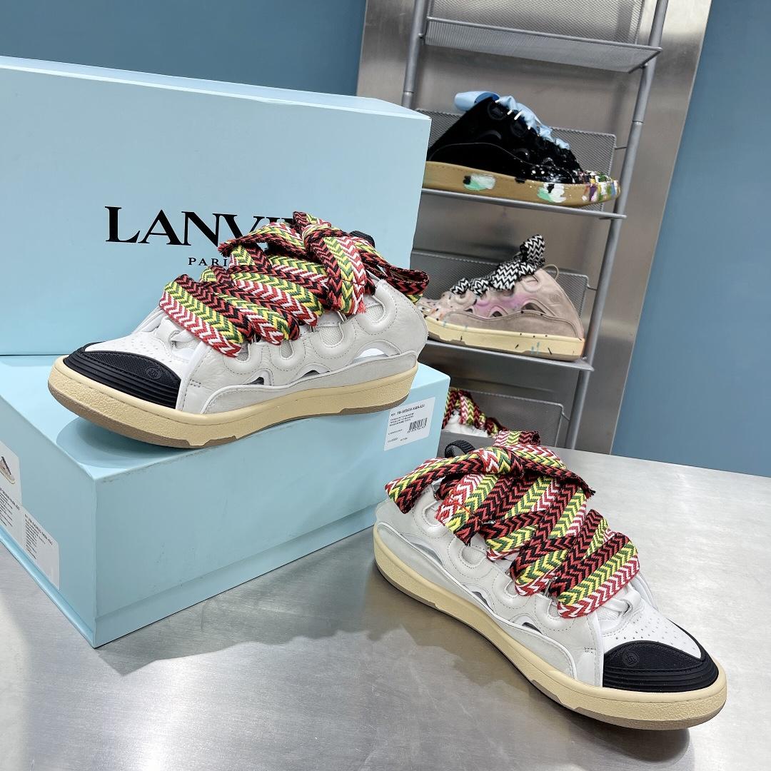 Lanvin Leather And Glitter Technical Material Curb Sneakers  - FashionPlug