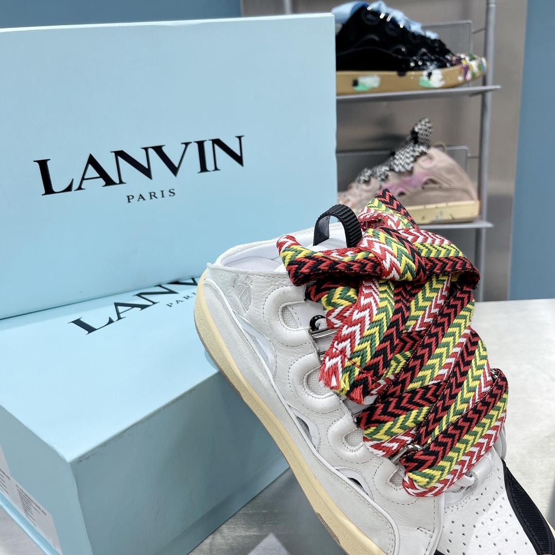 Lanvin Leather And Glitter Technical Material Curb Sneakers  - FashionPlug