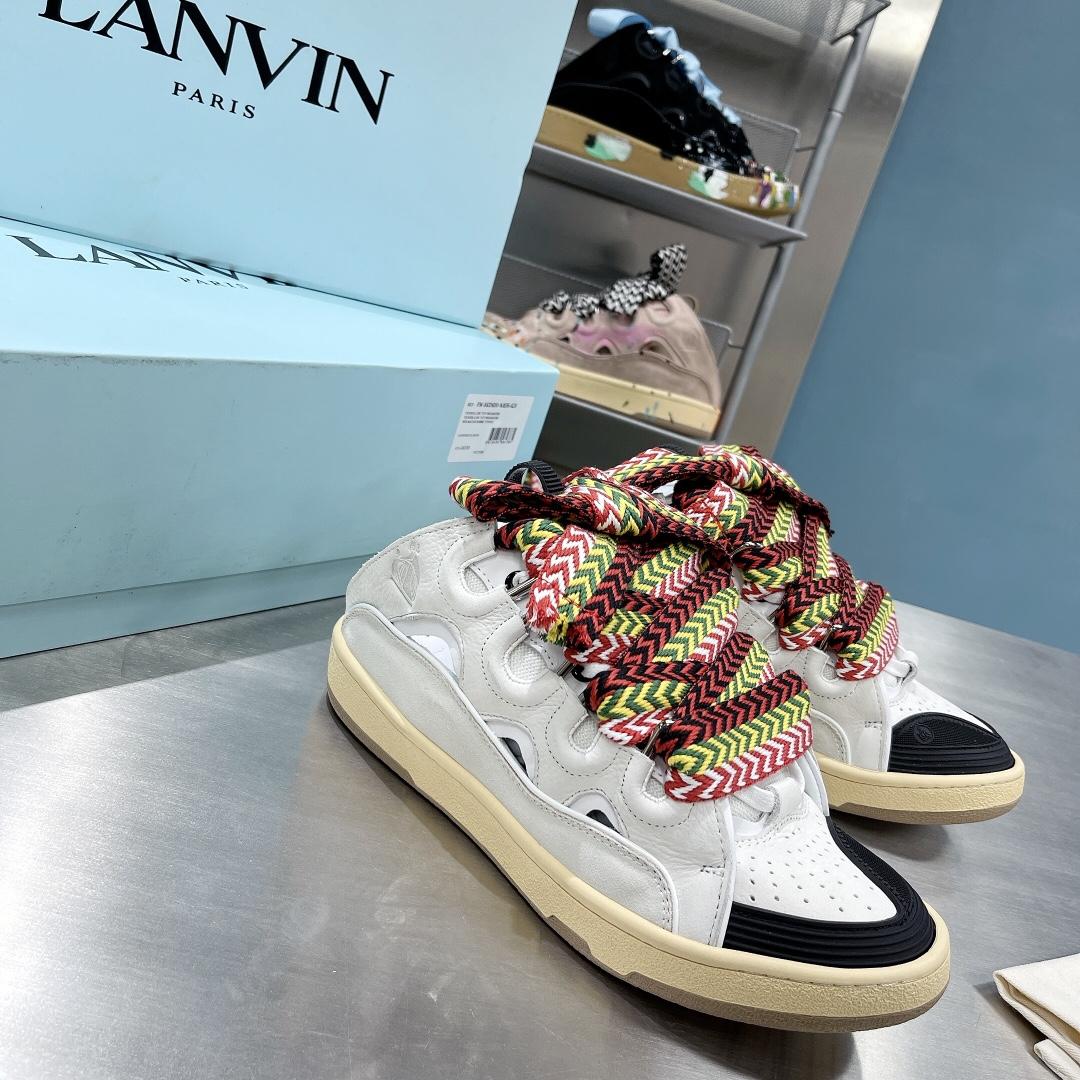 Lanvin Leather And Glitter Technical Material Curb Sneakers  - FashionPlug