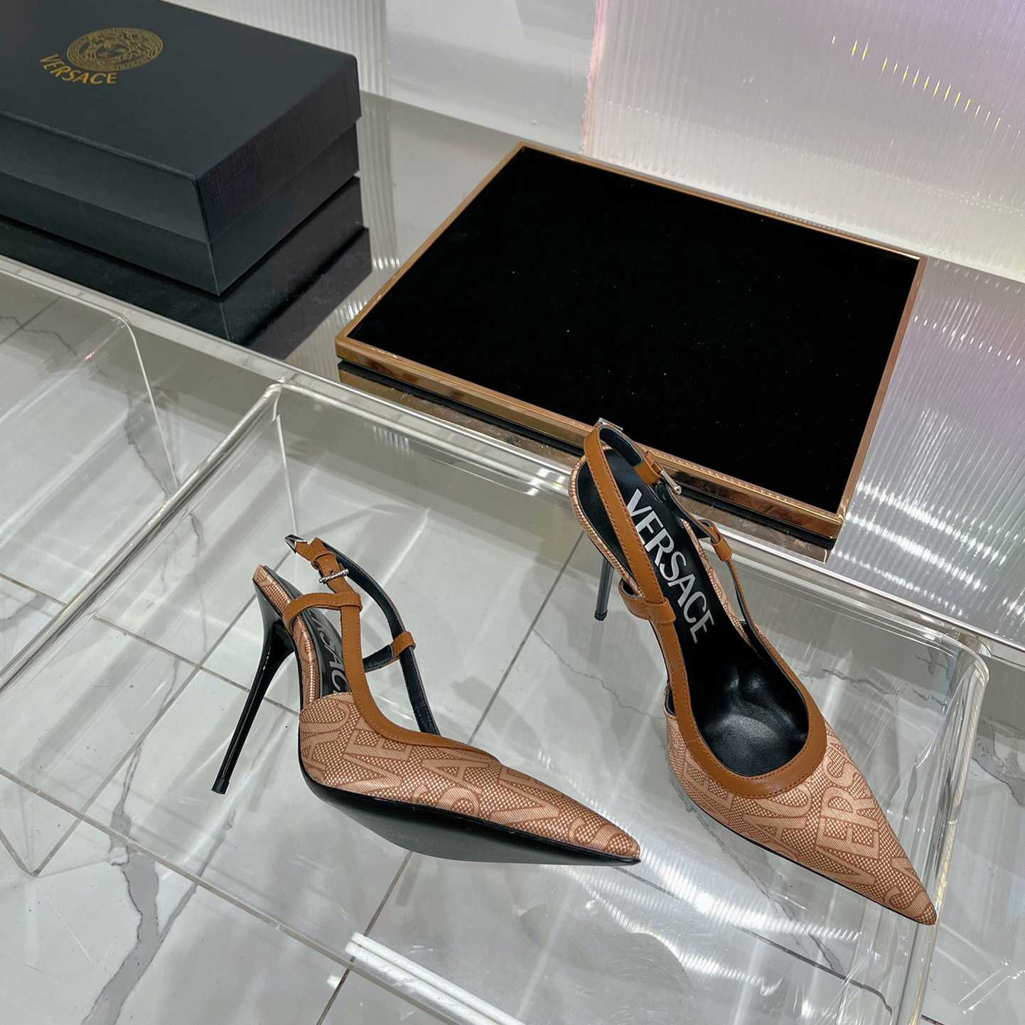 Versace Logo-jacquard 110mm Slingback Pumps - FashionPlug