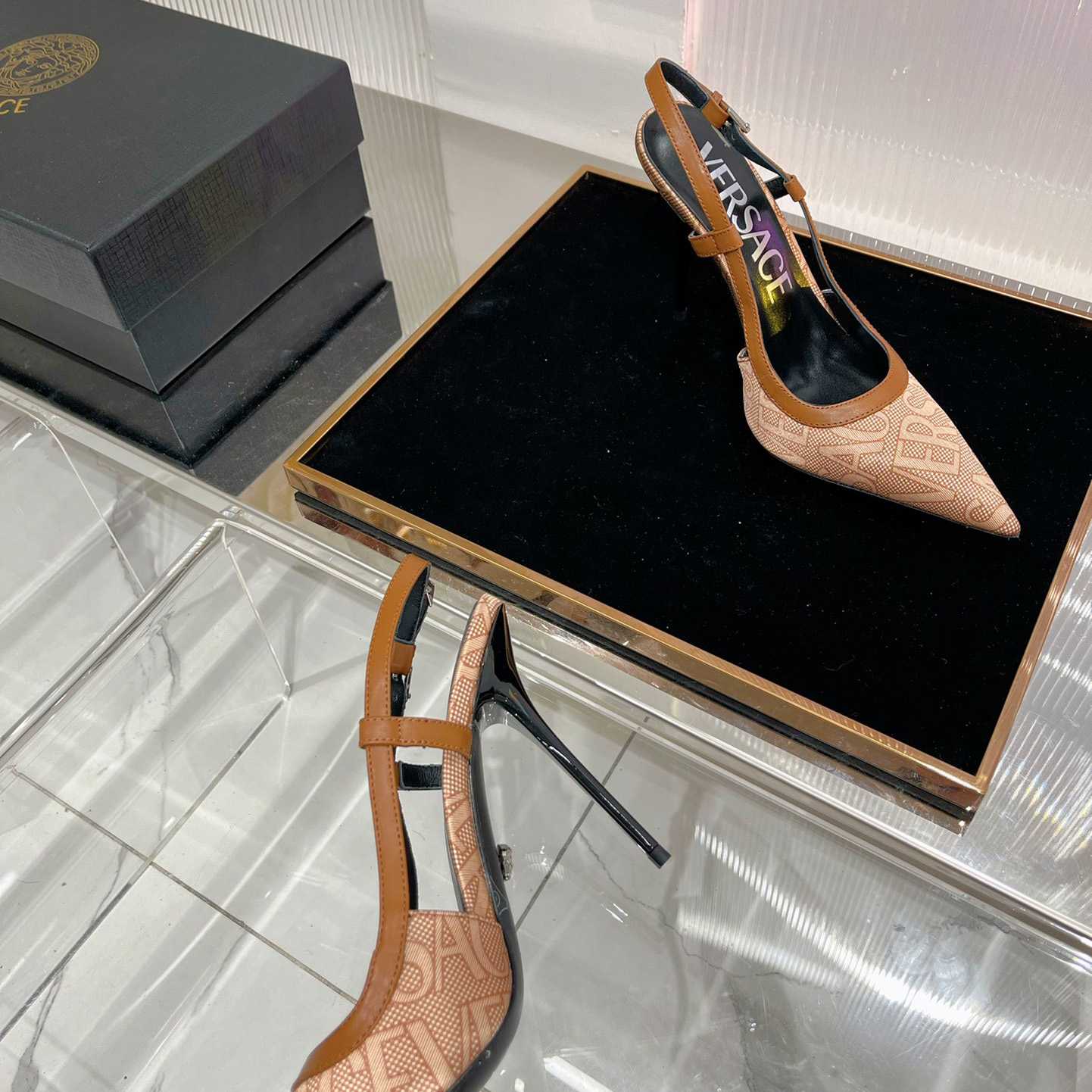 Versace Logo-jacquard 110mm Slingback Pumps - FashionPlug