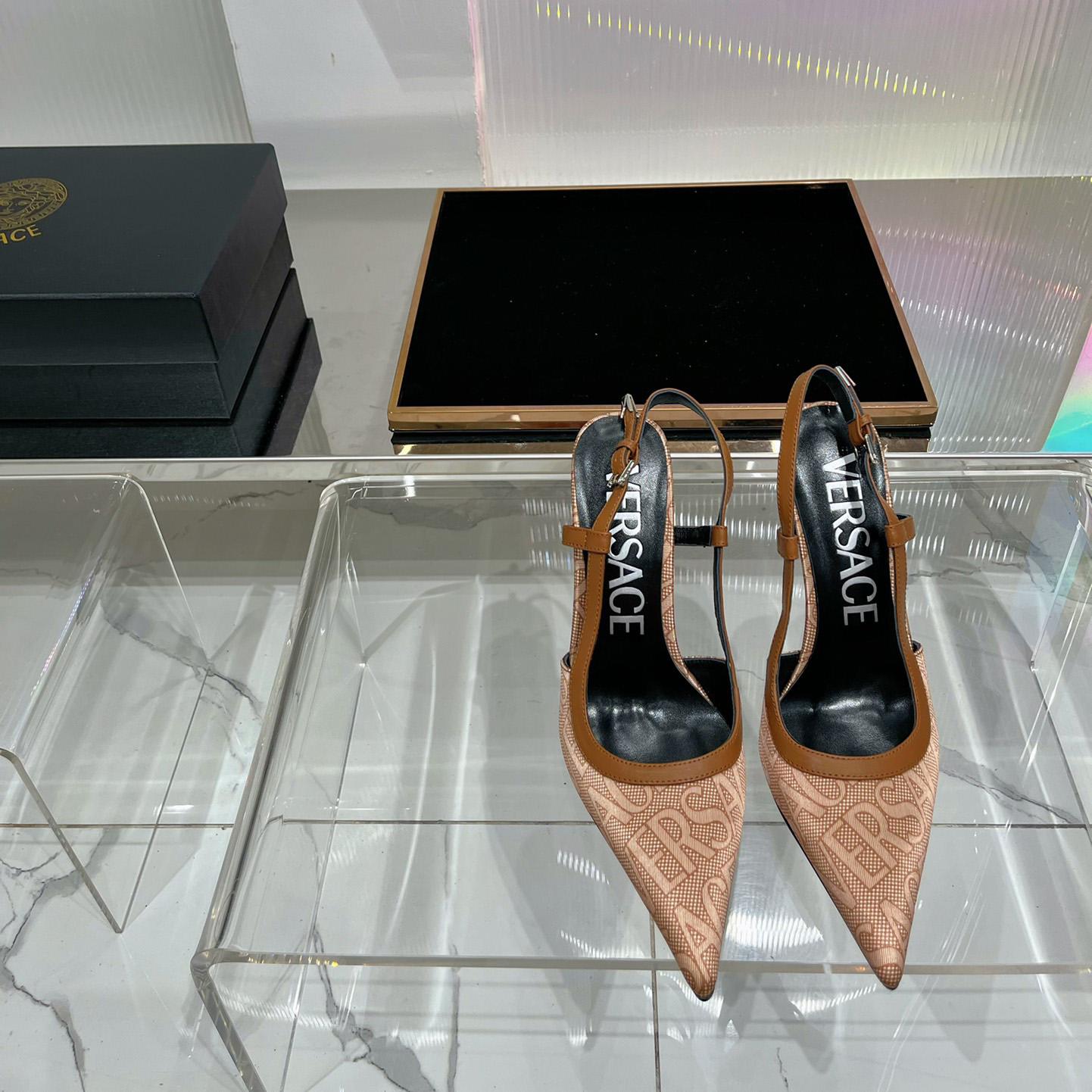 Versace Logo-jacquard 110mm Slingback Pumps - FashionPlug