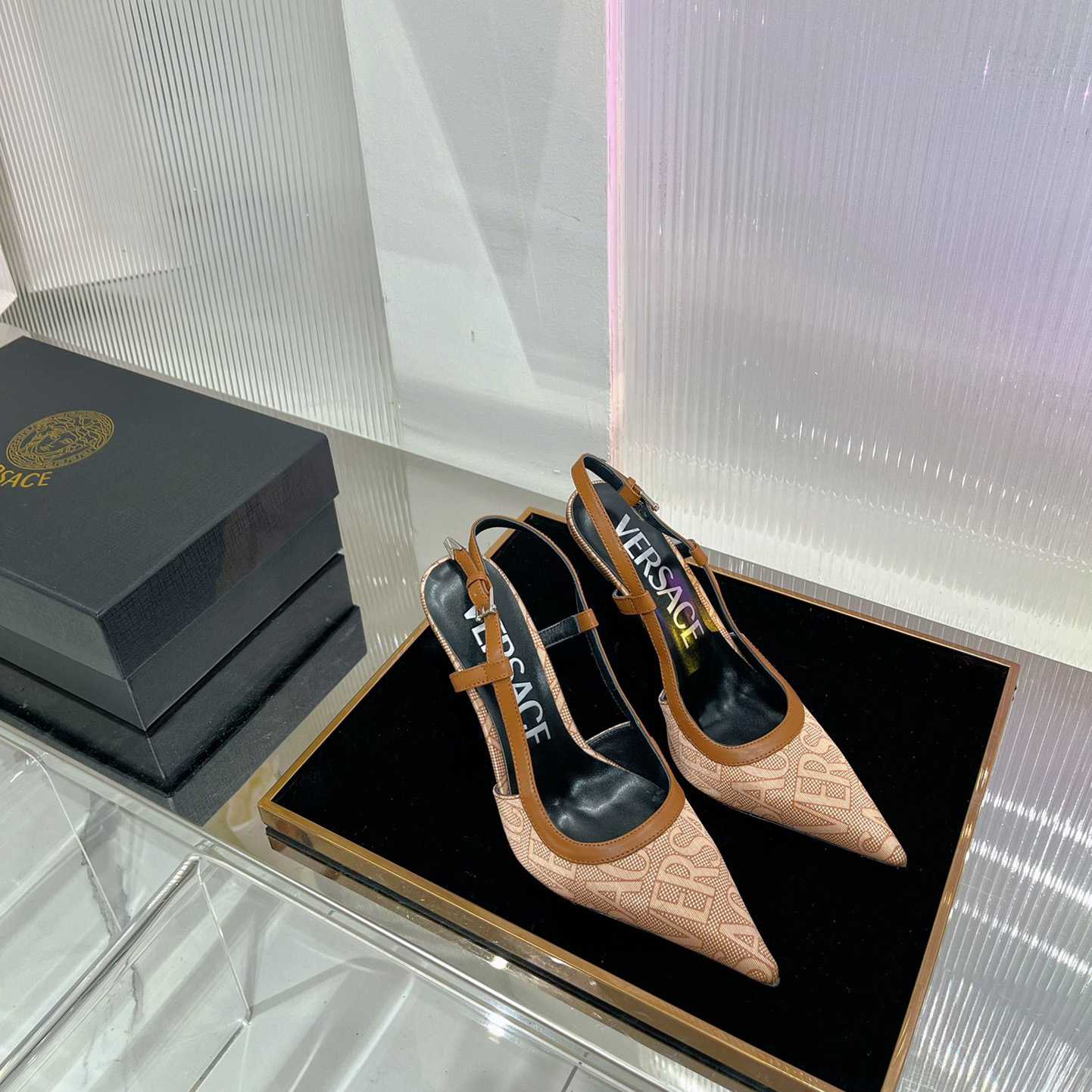 Versace Logo-jacquard 110mm Slingback Pumps - FashionPlug