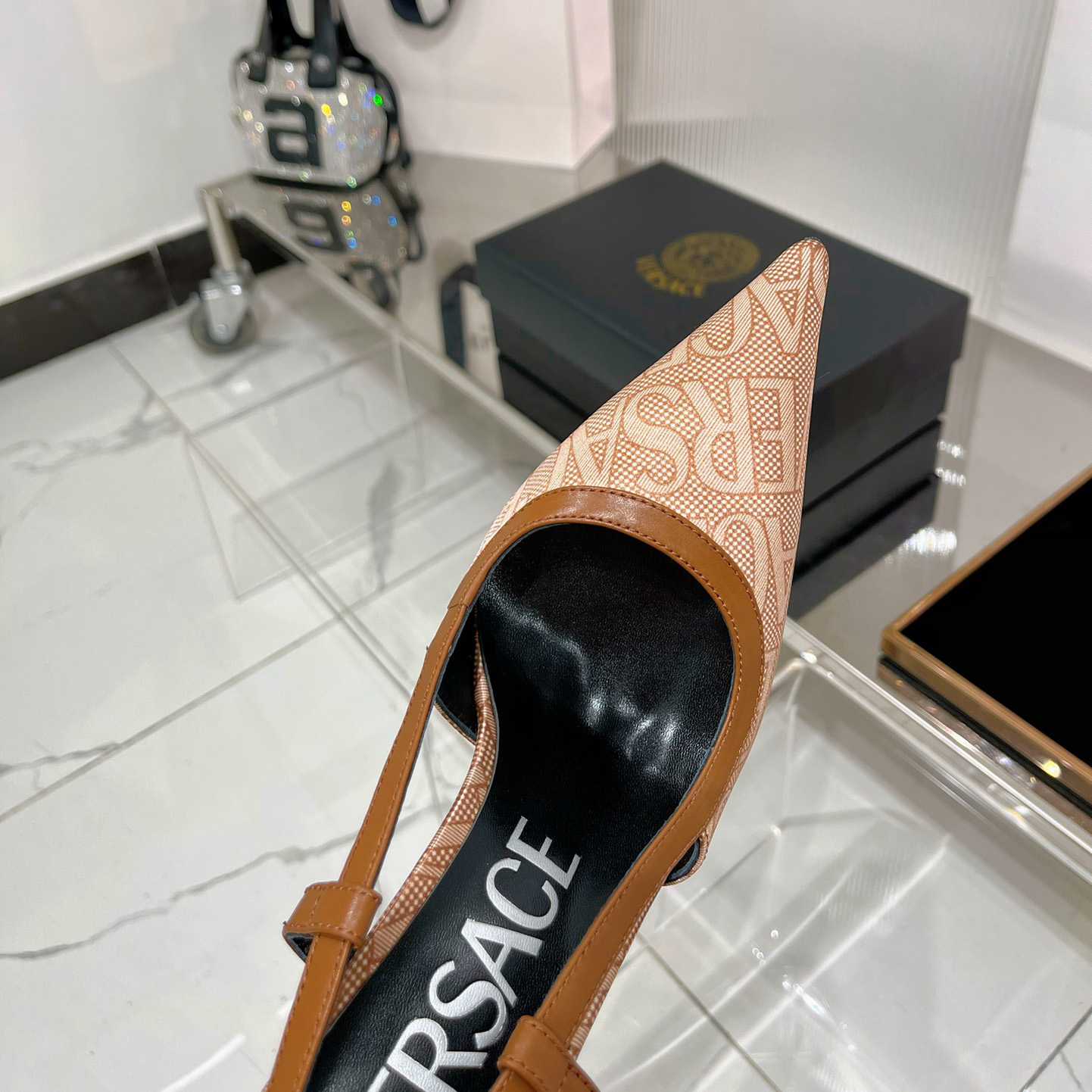 Versace Logo-jacquard 110mm Slingback Pumps - FashionPlug