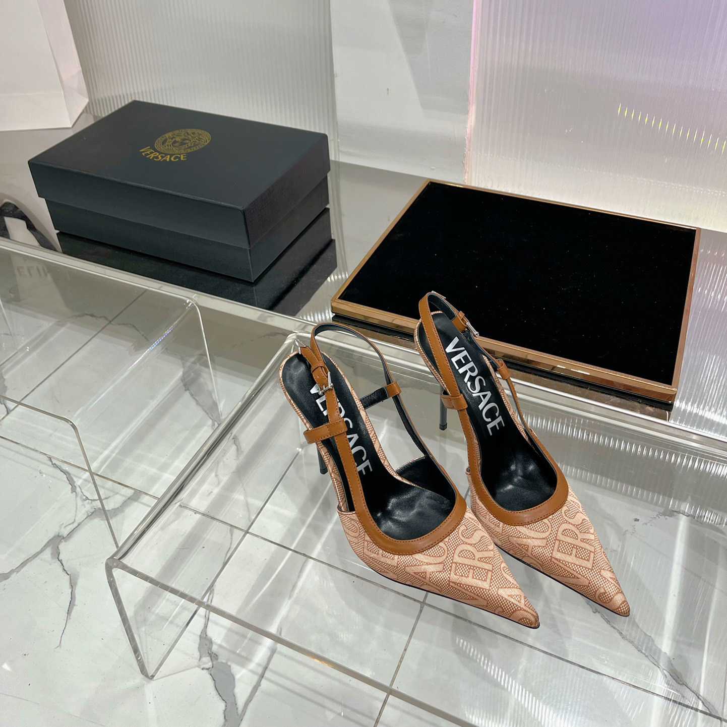 Versace Logo-jacquard 110mm Slingback Pumps - FashionPlug