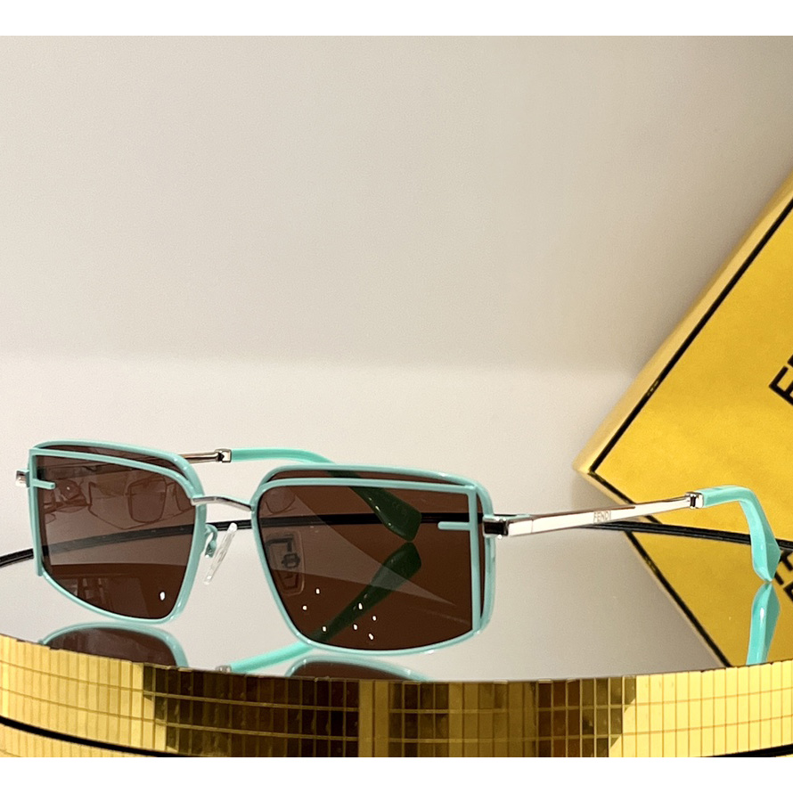 Fendi First Sight Edamame Green Metal Fashion Show Sunglasses With Brown Lenses - FashionPlug