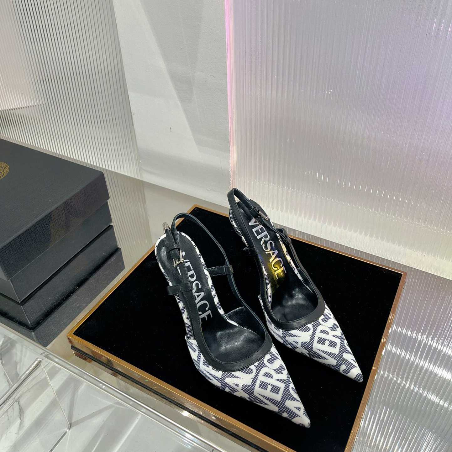 Versace Logo-jacquard 110mm Slingback Pumps - FashionPlug