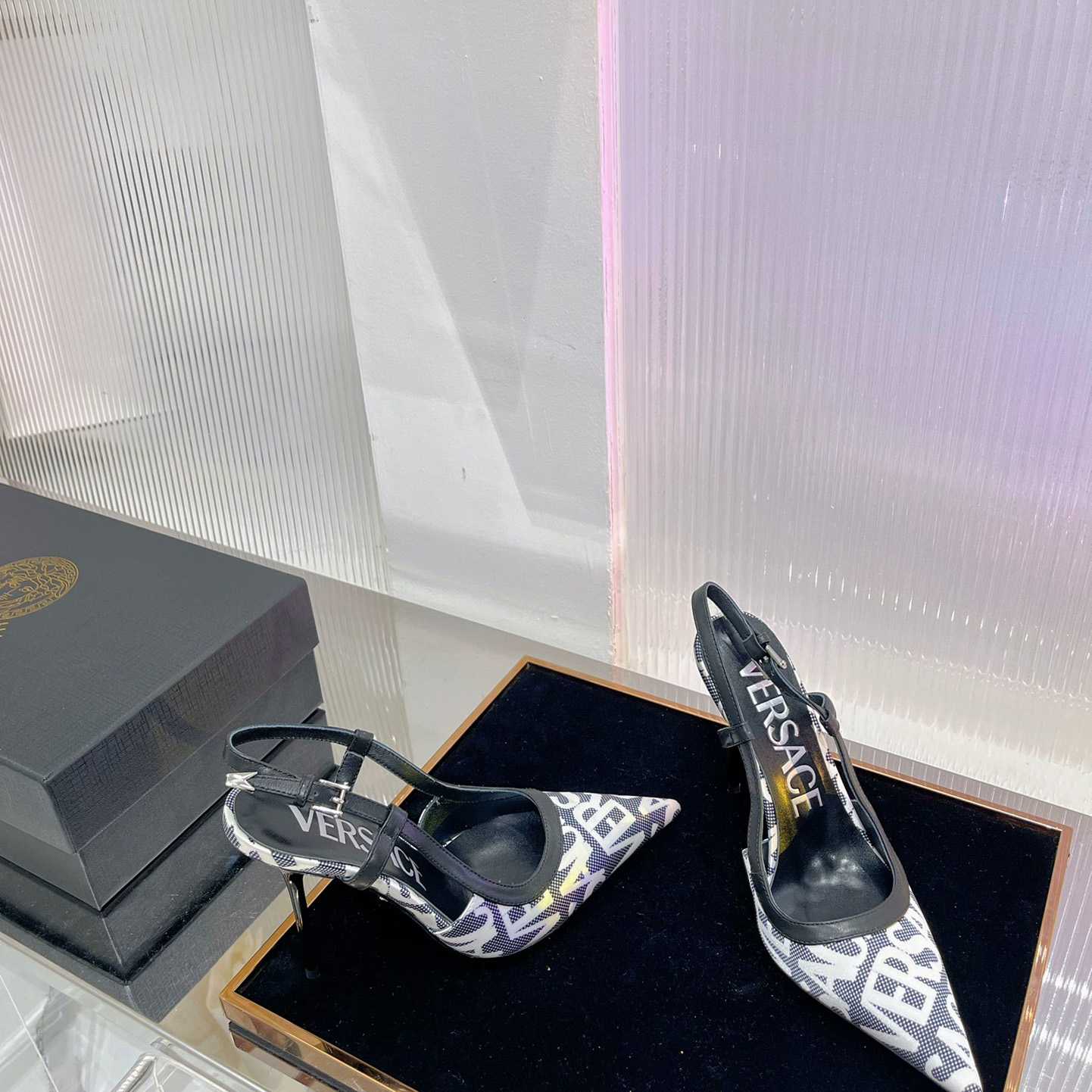 Versace Logo-jacquard 110mm Slingback Pumps - FashionPlug