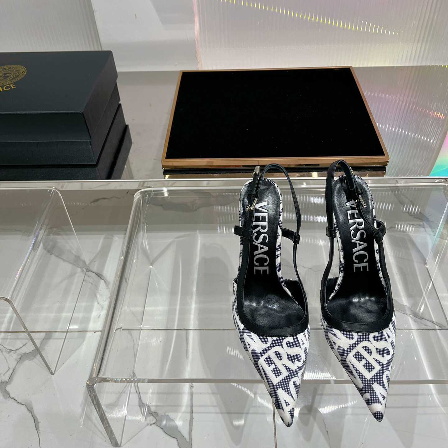 Versace Logo-jacquard 110mm Slingback Pumps - FashionPlug