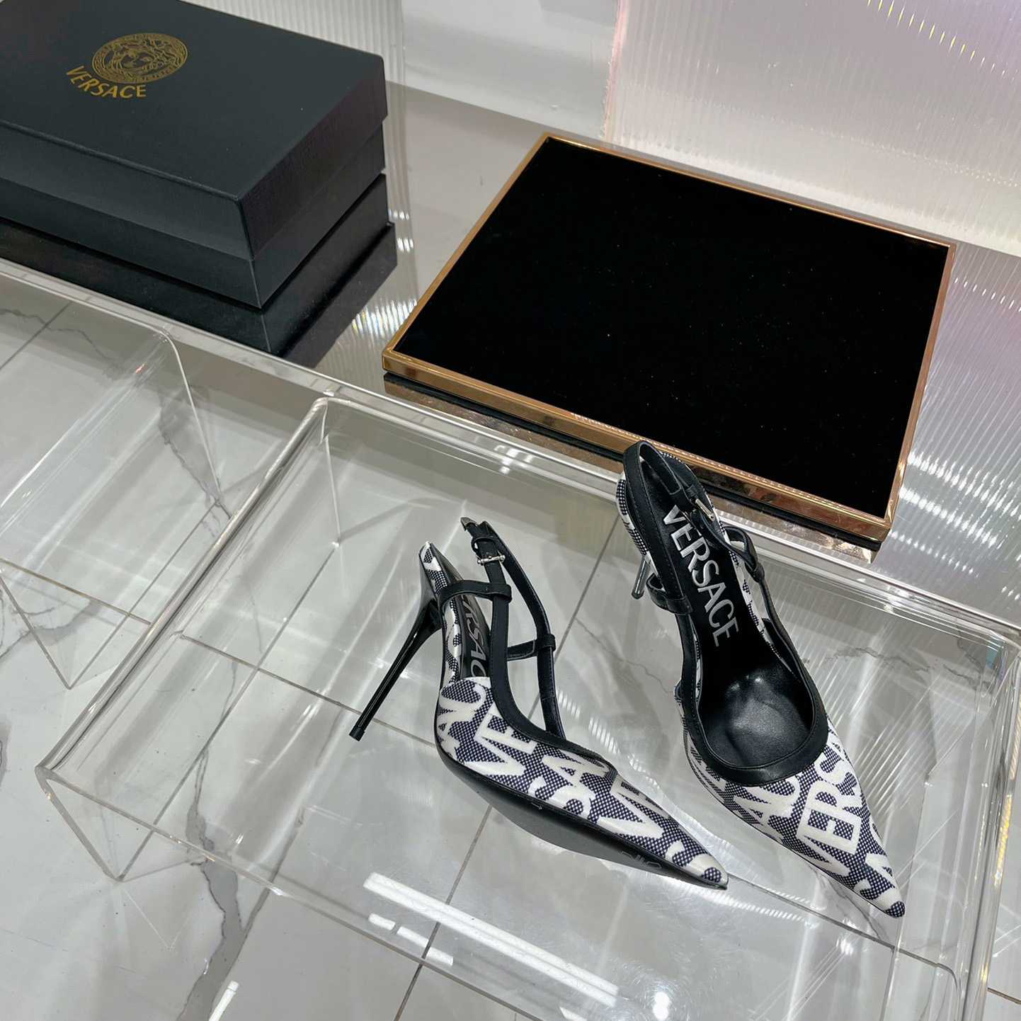 Versace Logo-jacquard 110mm Slingback Pumps - FashionPlug