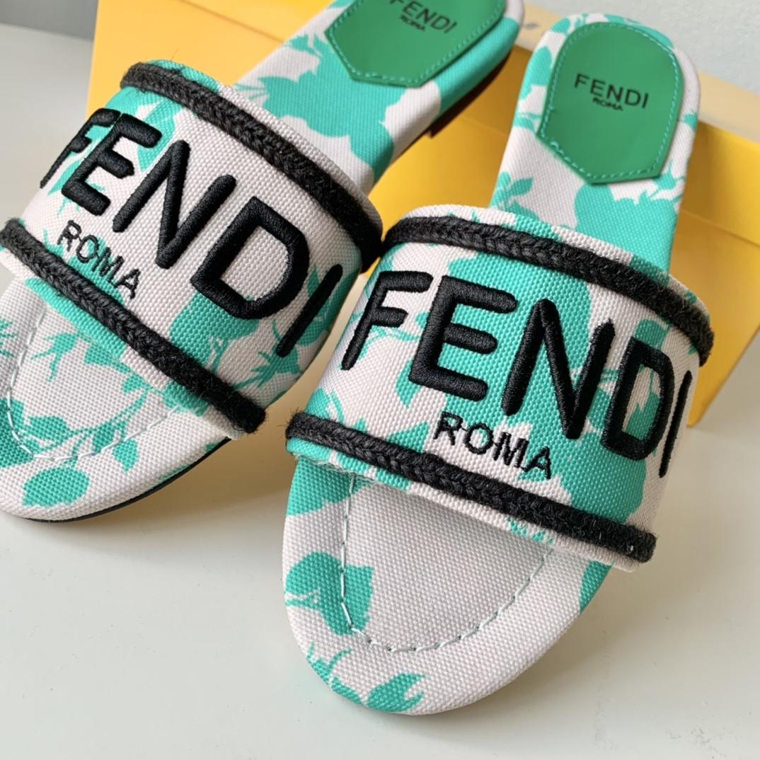 Fendi Signature Green Canvas Slides - FashionPlug
