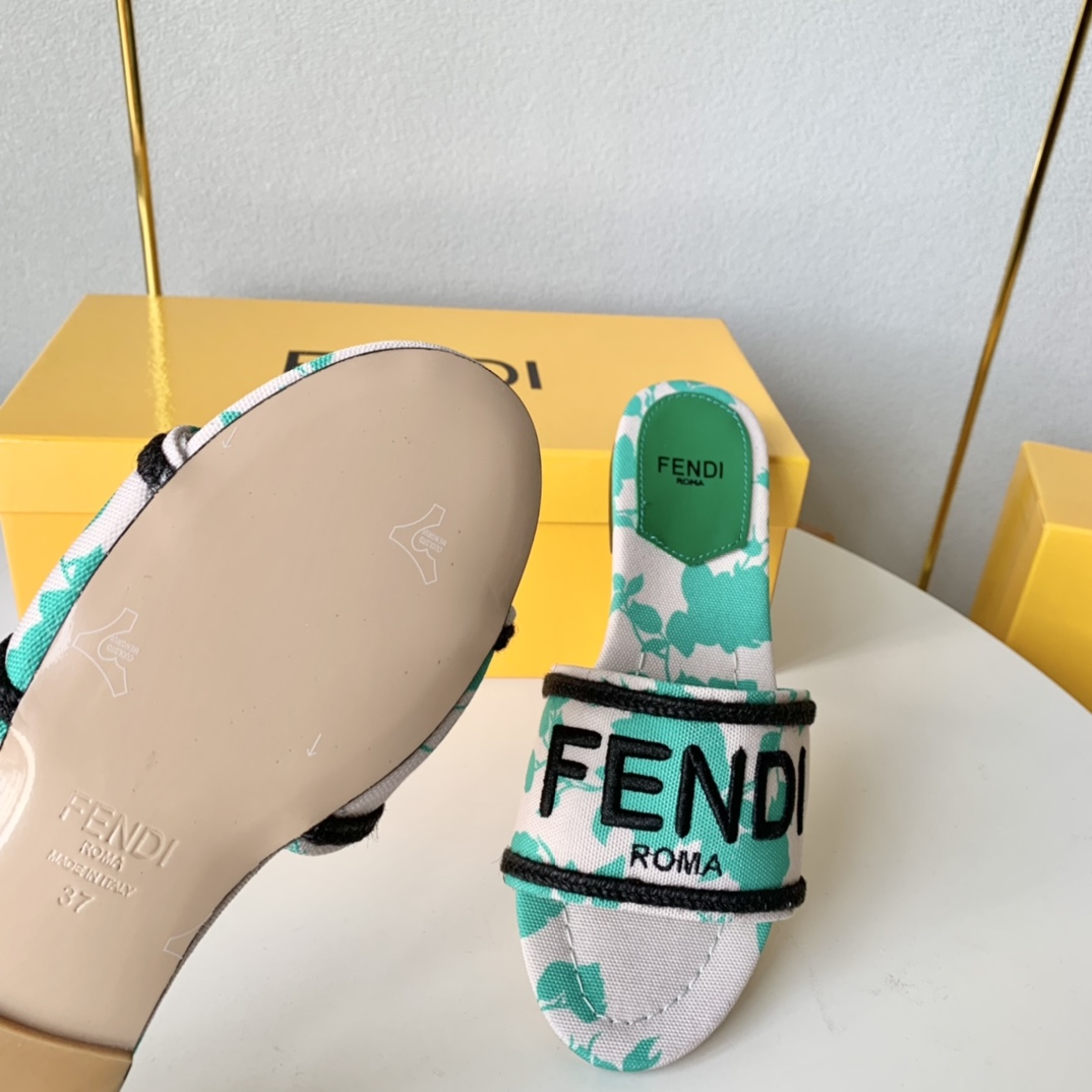 Fendi Signature Green Canvas Slides - FashionPlug