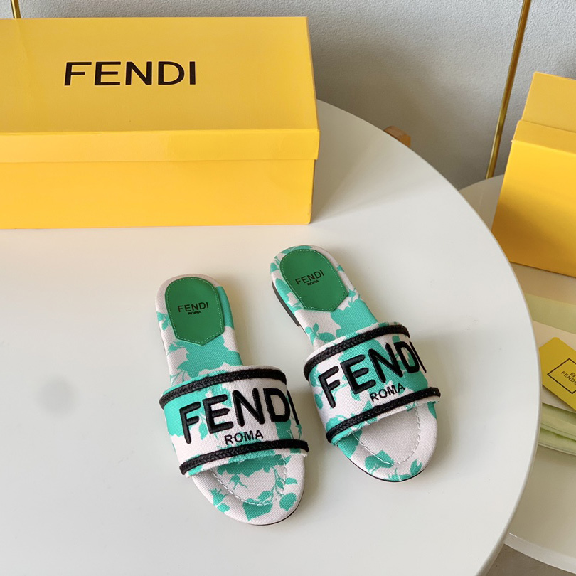 Fendi Signature Green Canvas Slides - FashionPlug