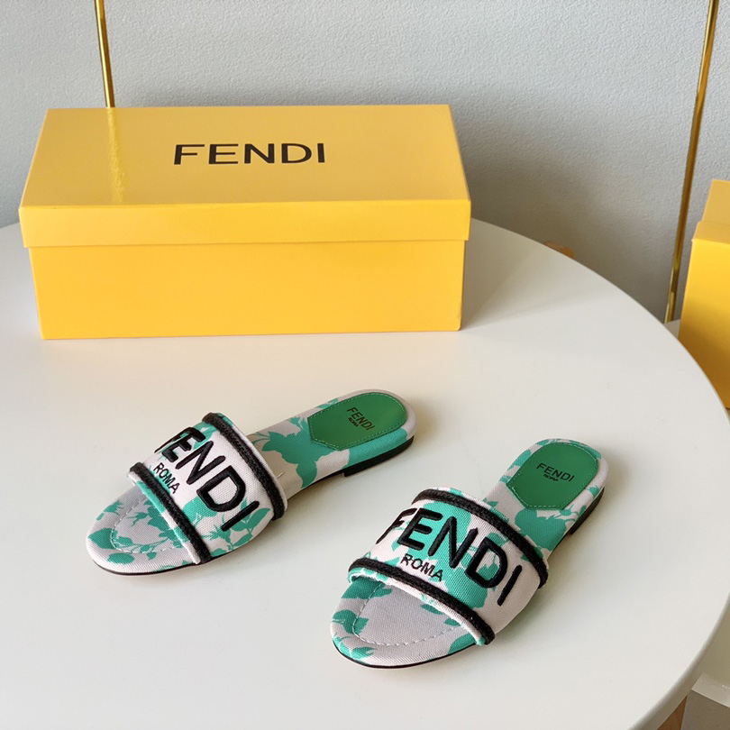 Fendi Signature Green Canvas Slides - FashionPlug