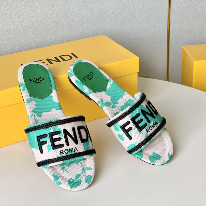 Fendi Signature Green Canvas Slides - FashionPlug