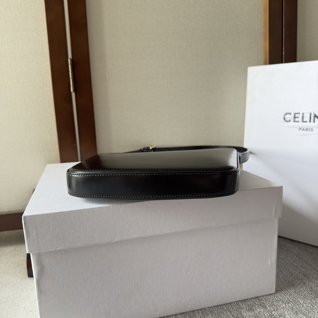 Celine Medium Celine Croque Bag In Shiny Calfskin Black - FashionPlug