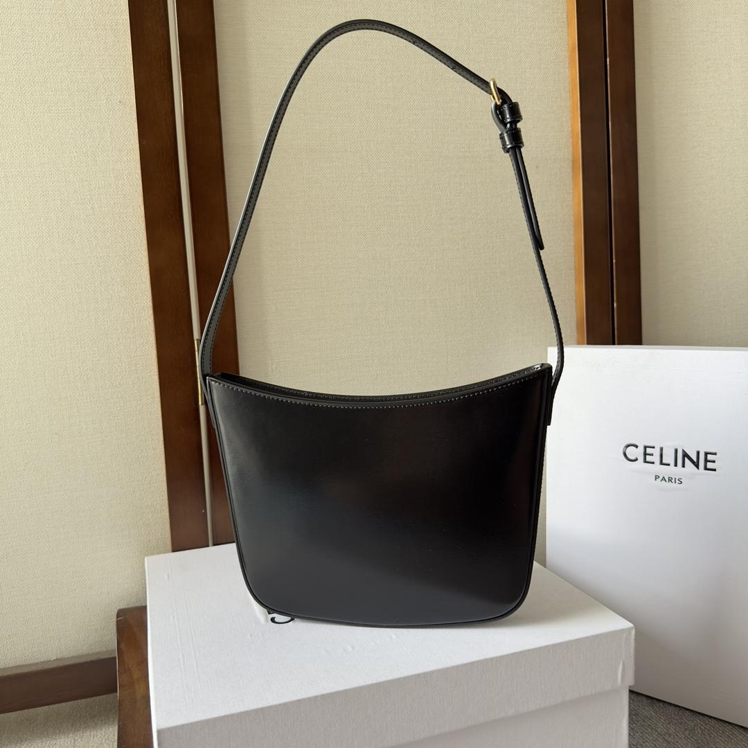 Celine Medium Celine Croque Bag In Shiny Calfskin Black - FashionPlug