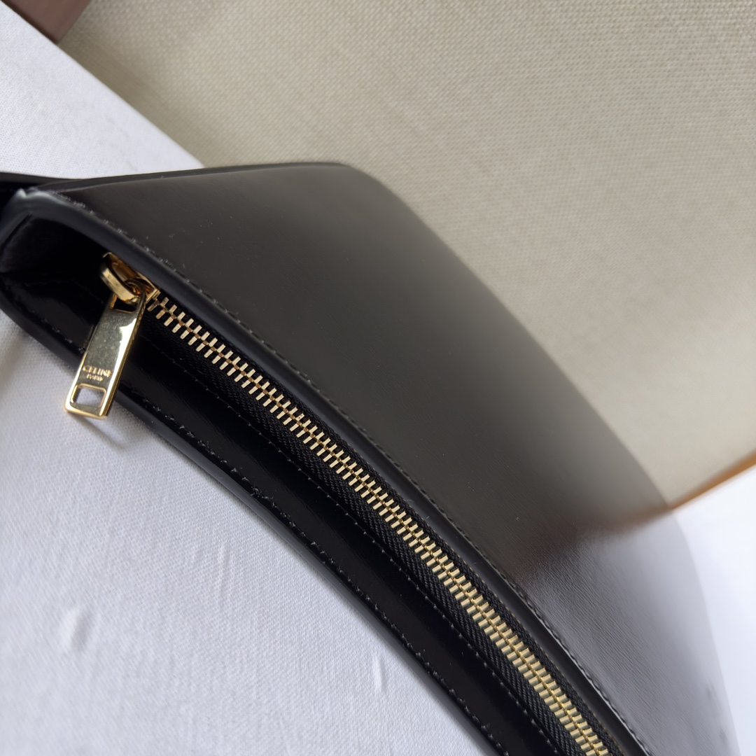 Celine Medium Celine Croque Bag In Shiny Calfskin Black - FashionPlug