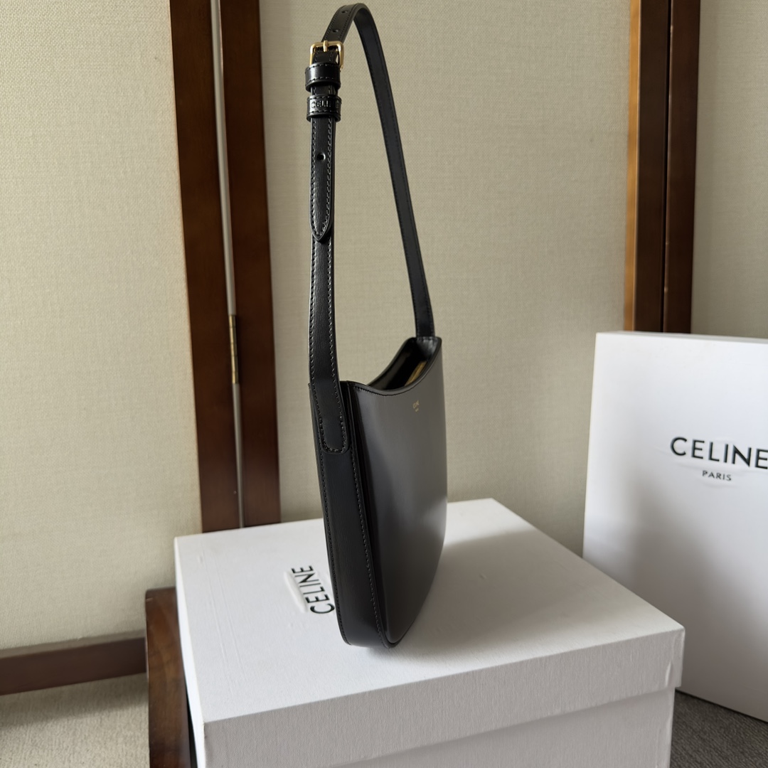 Celine Medium Celine Croque Bag In Shiny Calfskin Black - FashionPlug