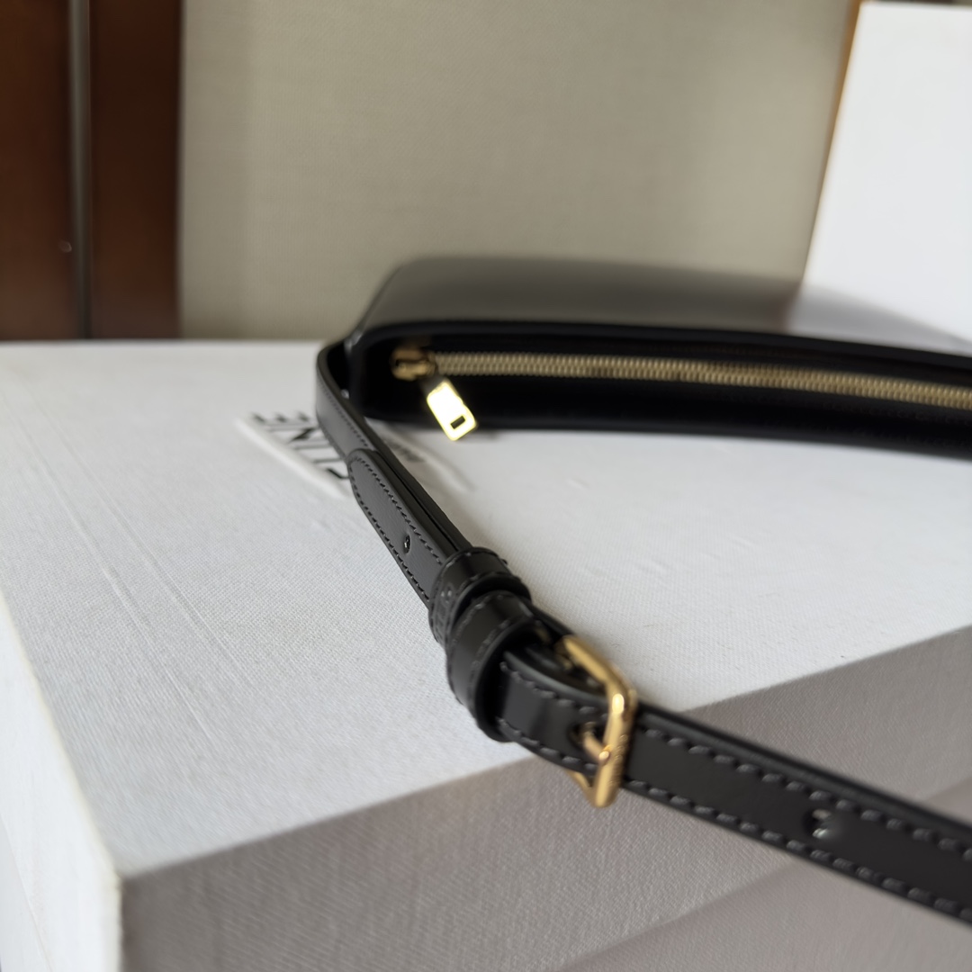 Celine Medium Celine Croque Bag In Shiny Calfskin Black - FashionPlug