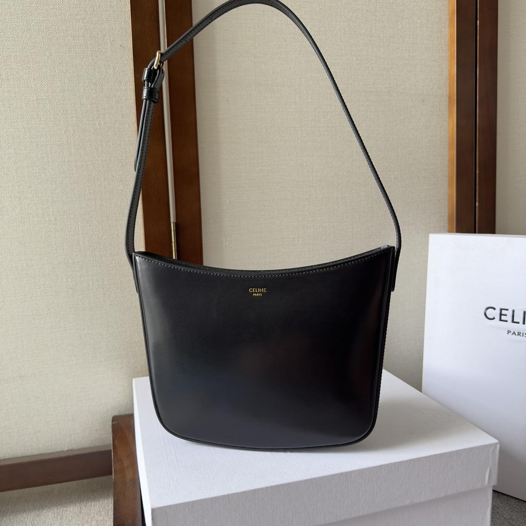 Celine Medium Celine Croque Bag In Shiny Calfskin Black - FashionPlug