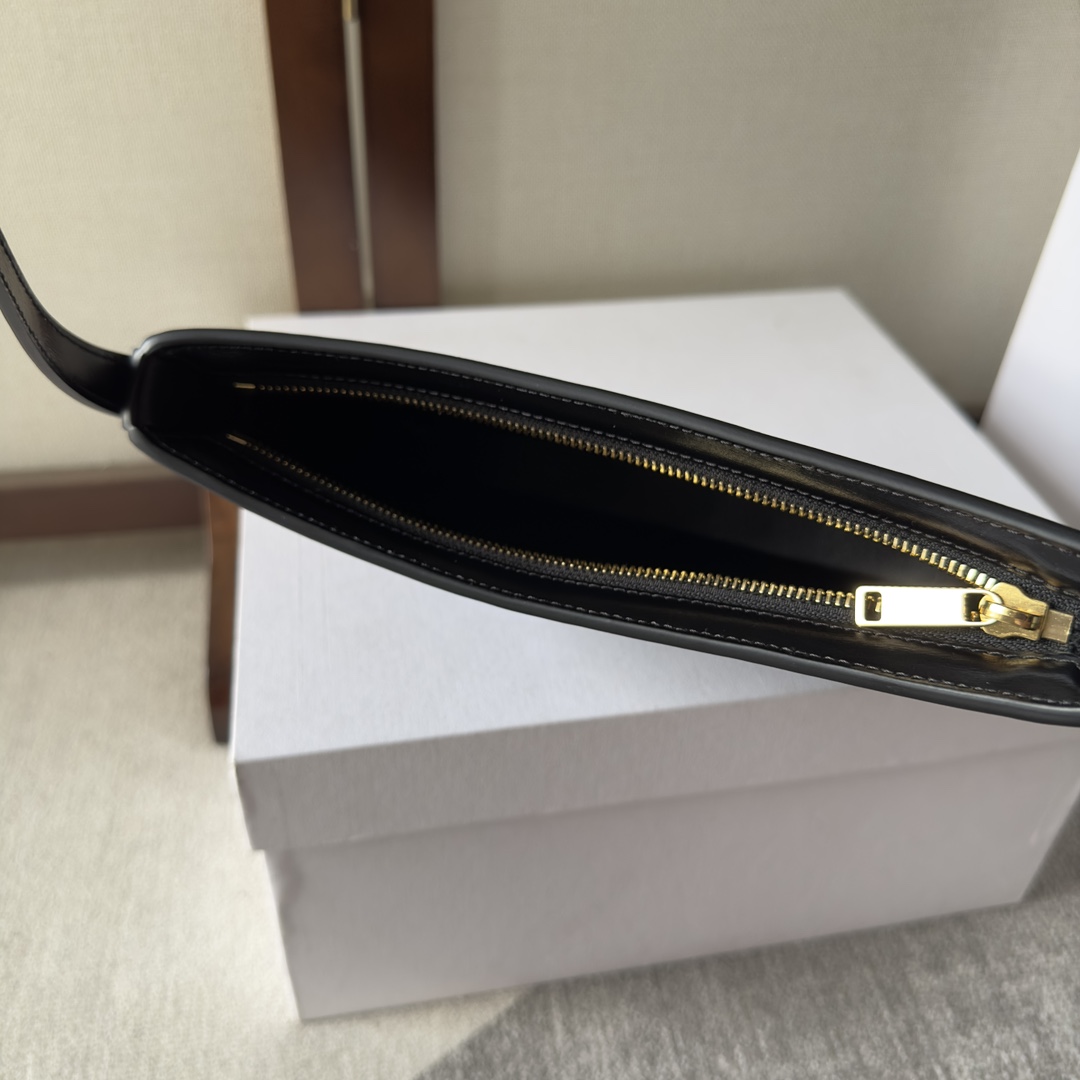 Celine Medium Celine Croque Bag In Shiny Calfskin Black - FashionPlug