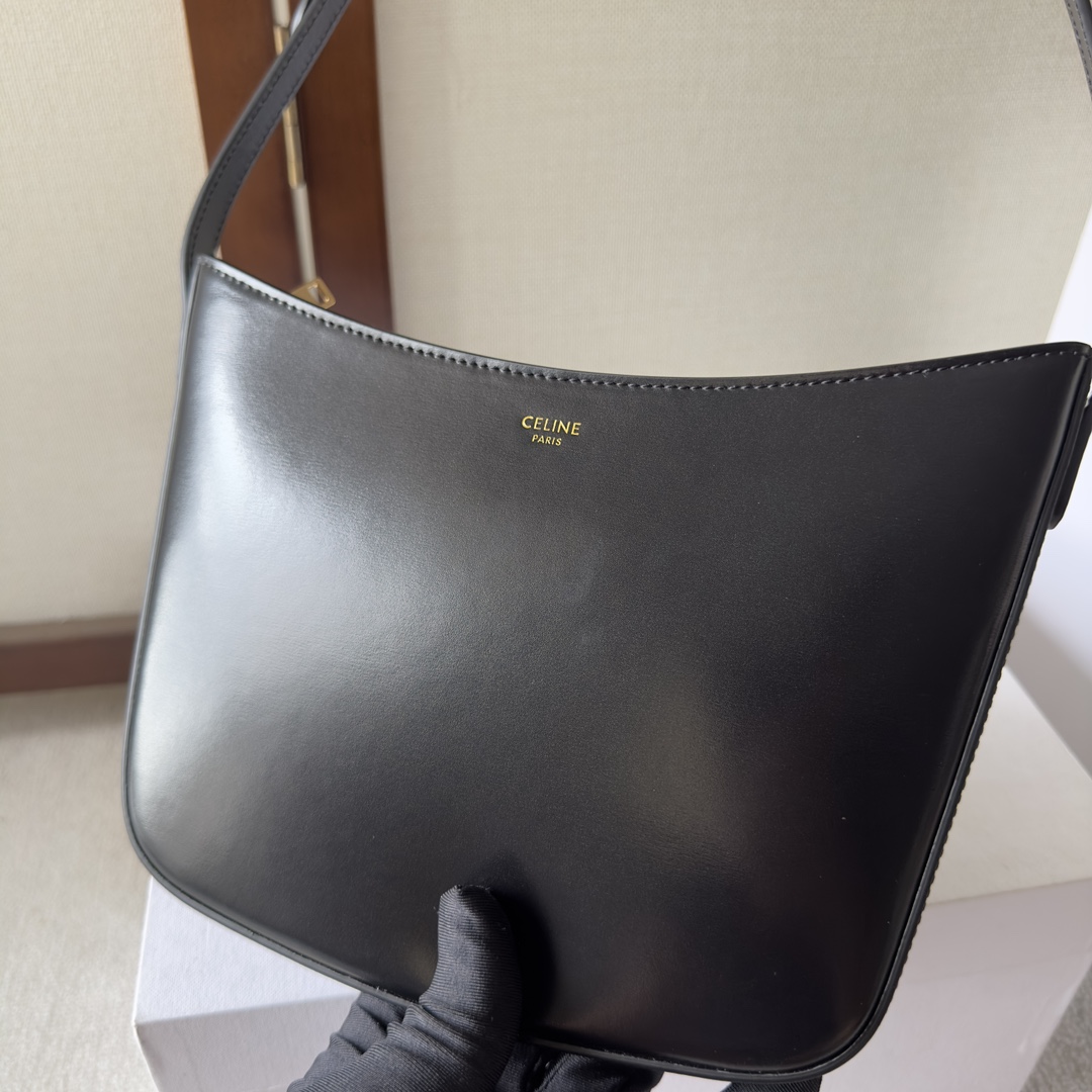 Celine Medium Celine Croque Bag In Shiny Calfskin Black - FashionPlug