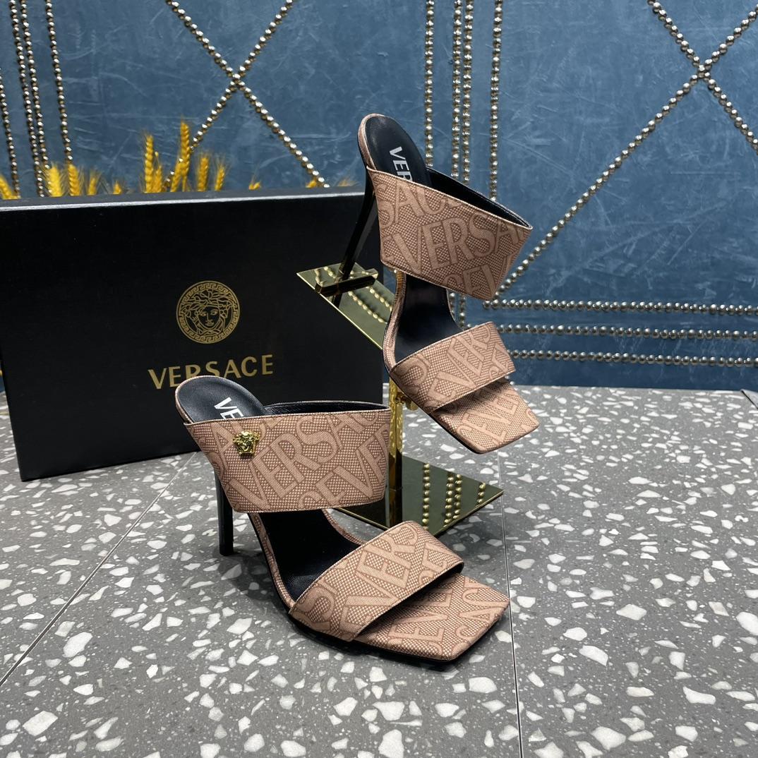 Versace Allover High Heel Mules - FashionPlug