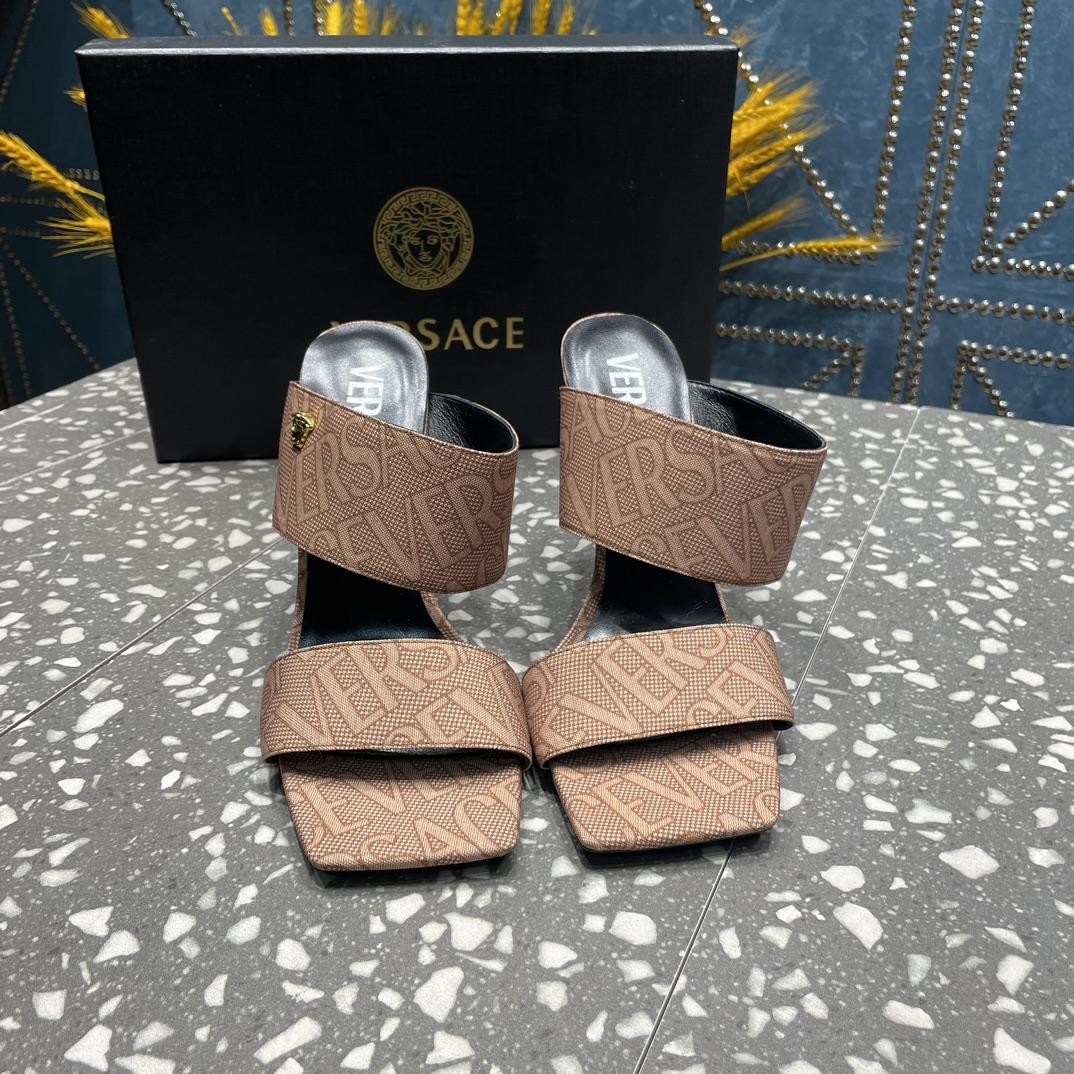 Versace Allover High Heel Mules - FashionPlug