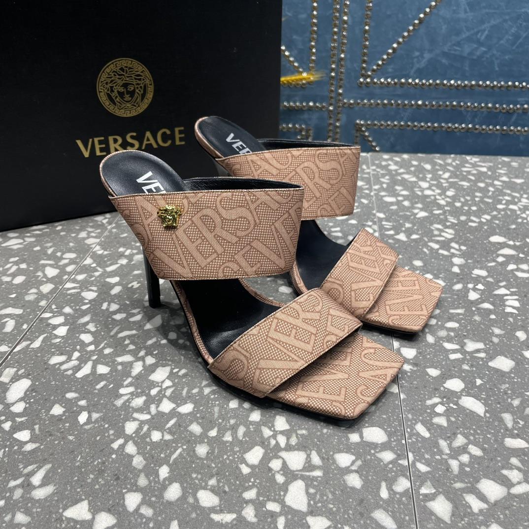 Versace Allover High Heel Mules - FashionPlug