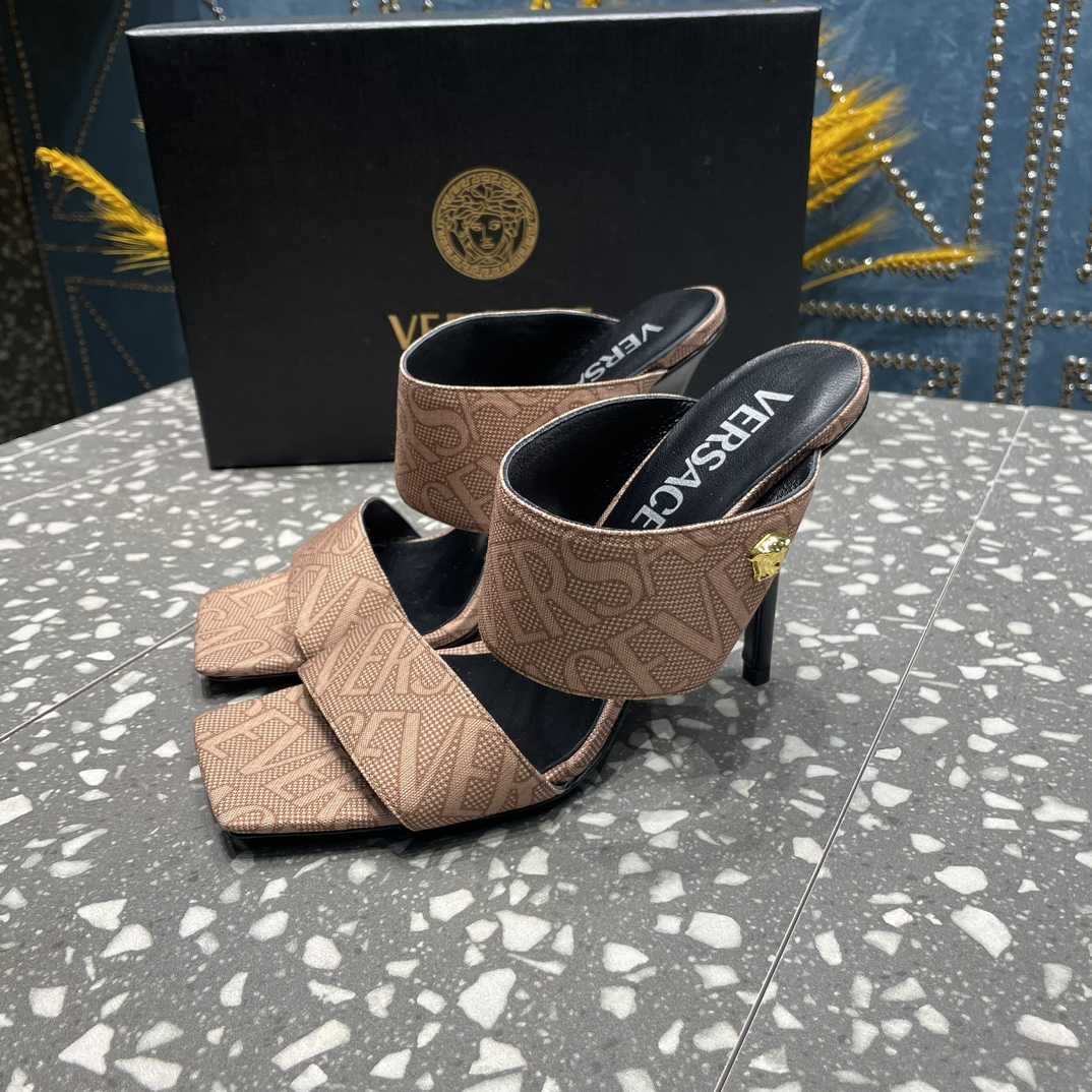Versace Allover High Heel Mules - FashionPlug